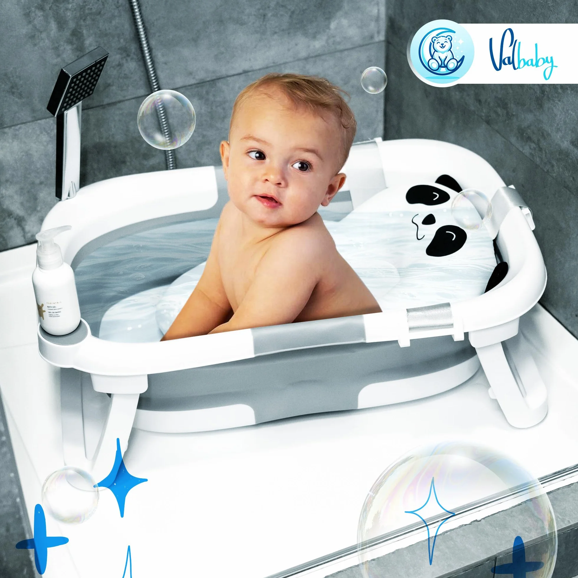 Vaschetta Bagnetto Neonato Pieghevole 0-3 Anni con Cuscino Antiscivolo Ergonomico - Vasca da Bagno Neonati Portatile e Compatta Facile da Pulire Bambini 0-3 Anni - Baby Bath Tub Sicuro | VALBABY