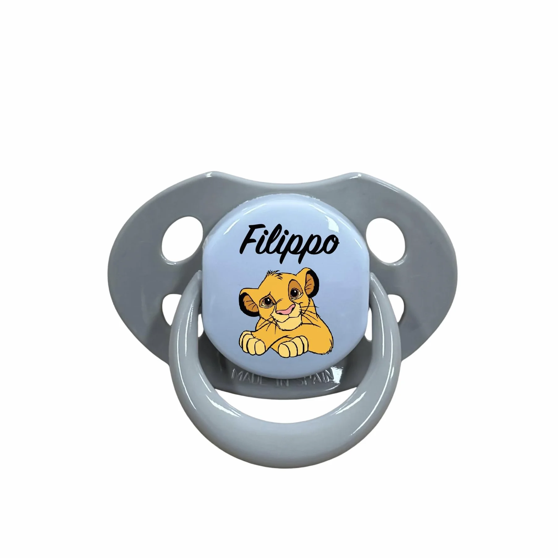 NOVITÁ Fettuccia IN SILICONE, per ciuccio personalizzata con nome, leone, BABYJART, lavabile,sicura per il bambino,compatibile con ciuccio MAM e CHICCO AZIENDA ITALIANA, MADE IN ITALY!