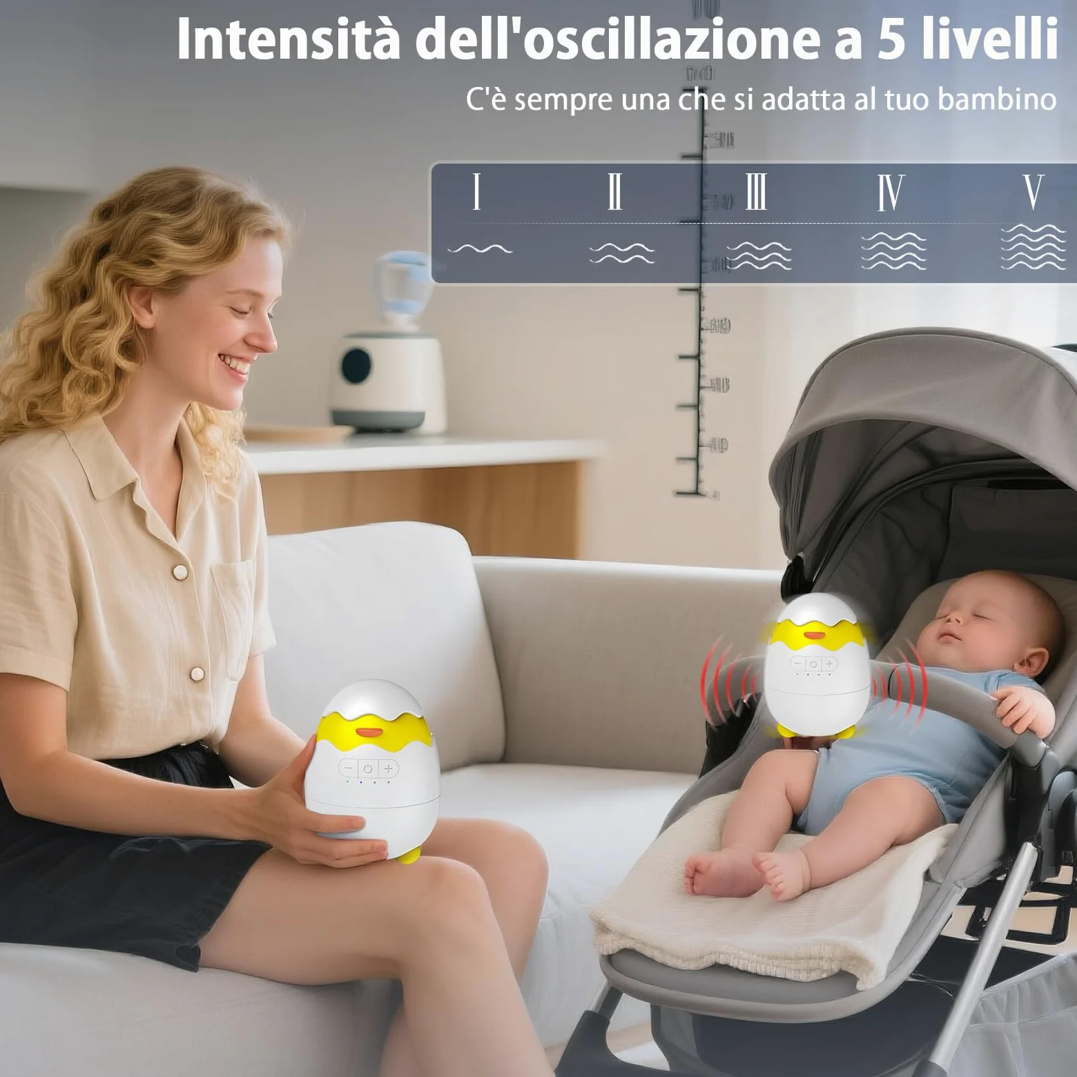 Robofun Baby Rocker-Design originale-Swing per passeggino, supporto per dormire per bambini, timer 30-60-90 minuti, 5 livelli di intensità