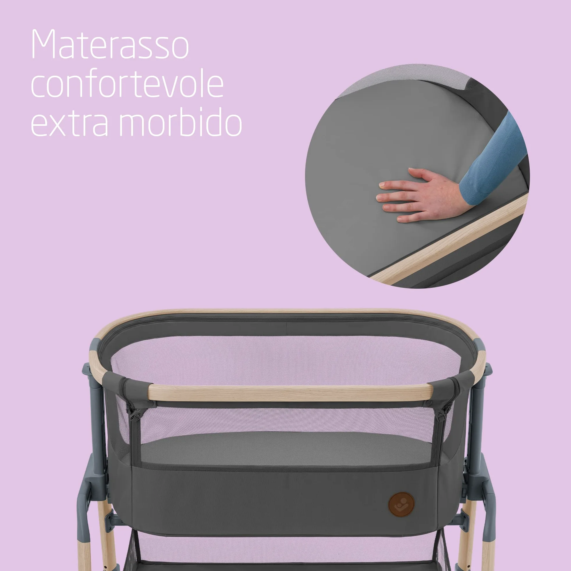 Maxi-Cosi Iora Air Lettino neonato, co-sleeping con materasso imbottito, funzione dondolo, regolabile in altezza, reclinabile,tessuti riciclati ecologici e traspiranti, 0-9 kg, Beyond Graphite
