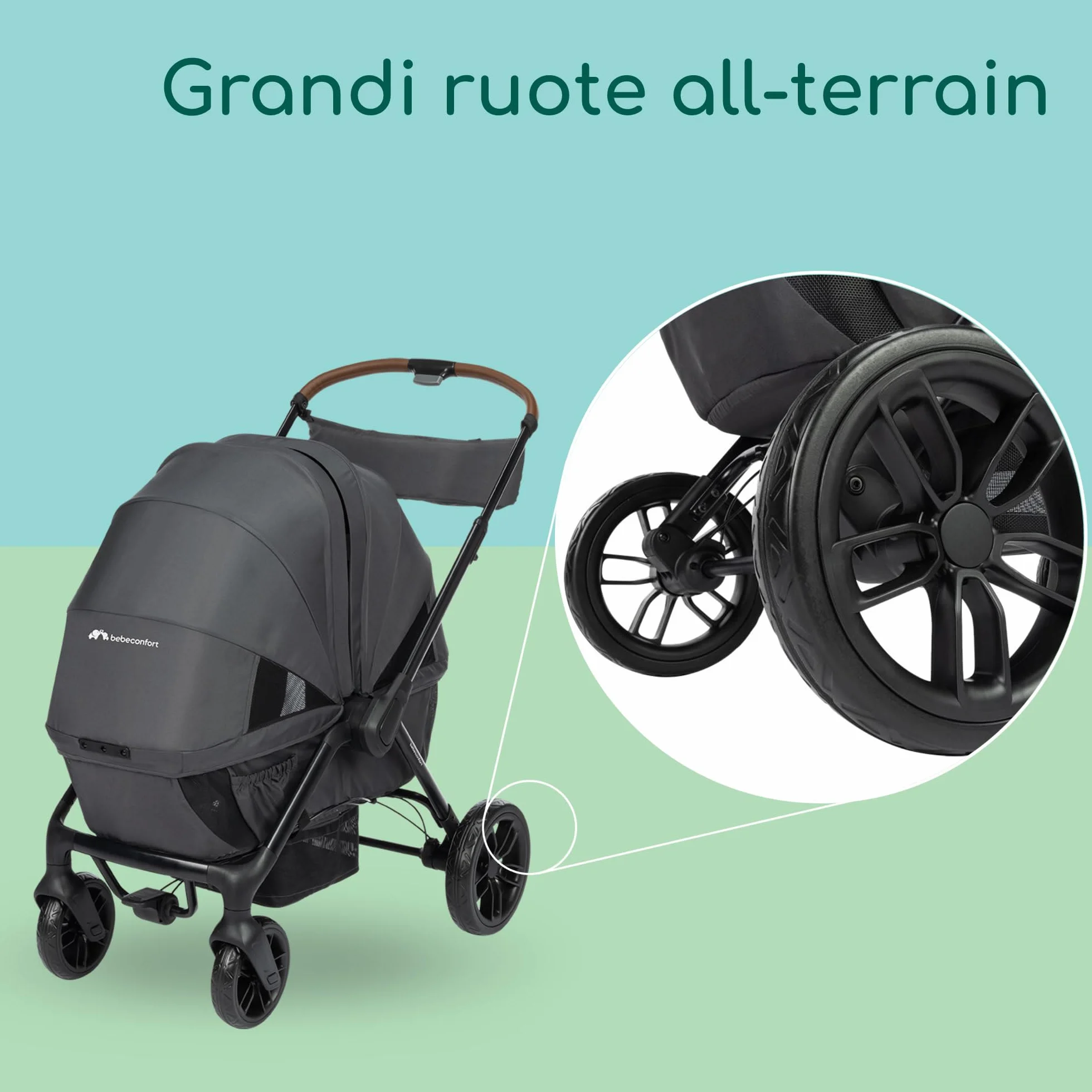Bebeconfort Helios, Passeggino Gemellare dalla Nascita, 0-4 Anni, 0-22 kg, 2 Sedute Faccia a Faccia, Ruote Larghe All-Terrain, Compatto da Chiuso, Carretto bambini, Capottina, Mineral Graphite