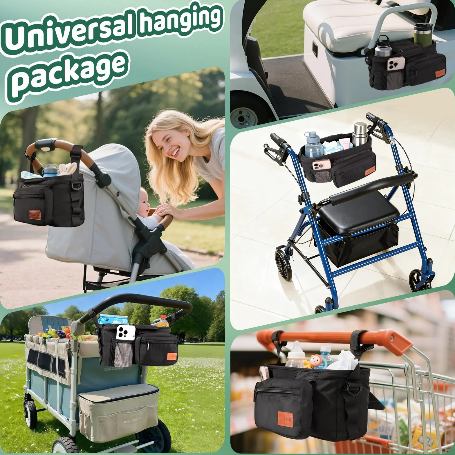 Guiseapue Organizer universale per passeggino con portabicchiere: accessori per passeggino con borsa per telefono rimovibile, adatto per Uppababy, cinghie antiscivolo, accessori per camminatori
