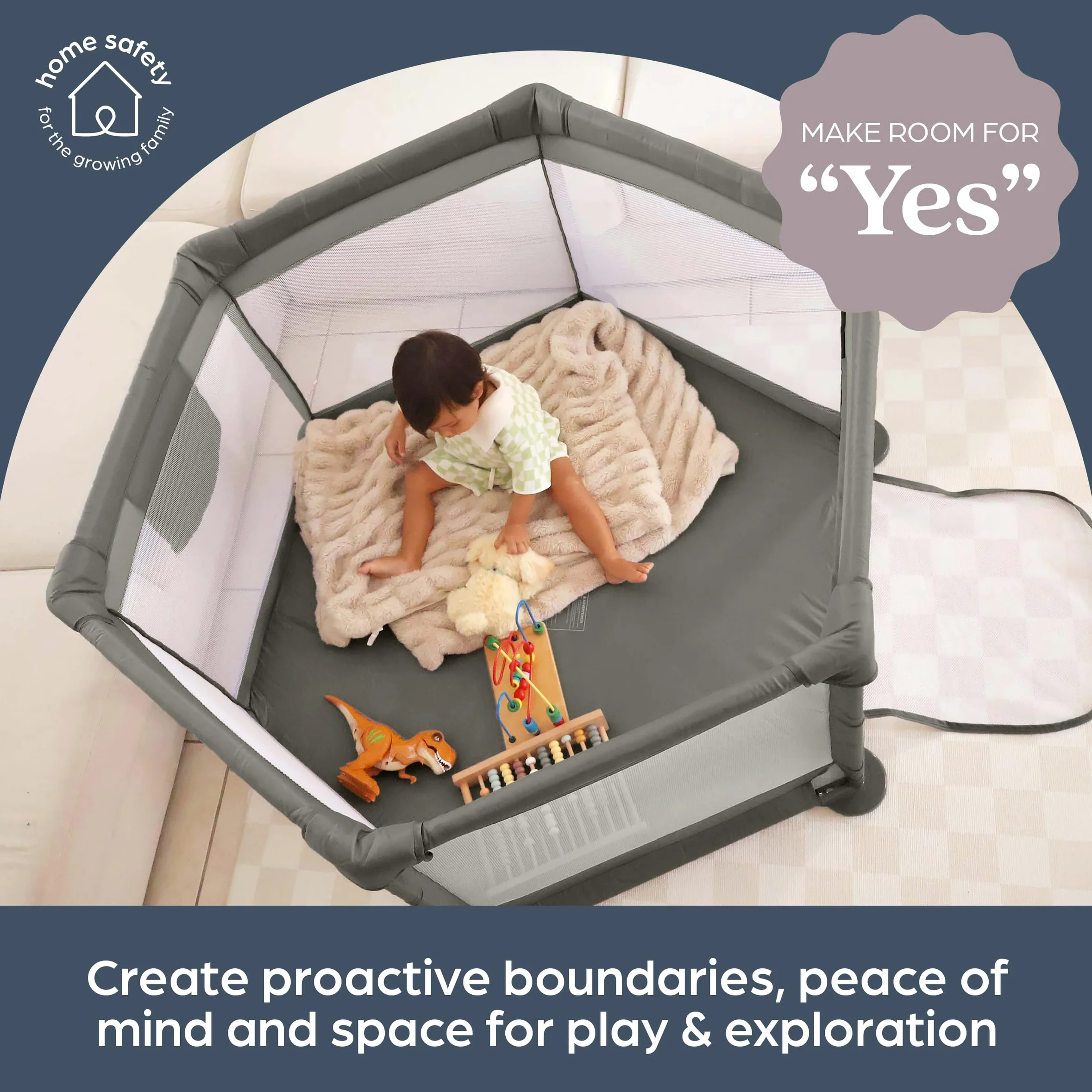 Dreambaby Box Explore Deluxe in tessuto grigio talpa con lati imbottiti, facile da montare, box per bambini e neonati, recinto da gioco, tessuto a rete traspirante, porta con cerniera