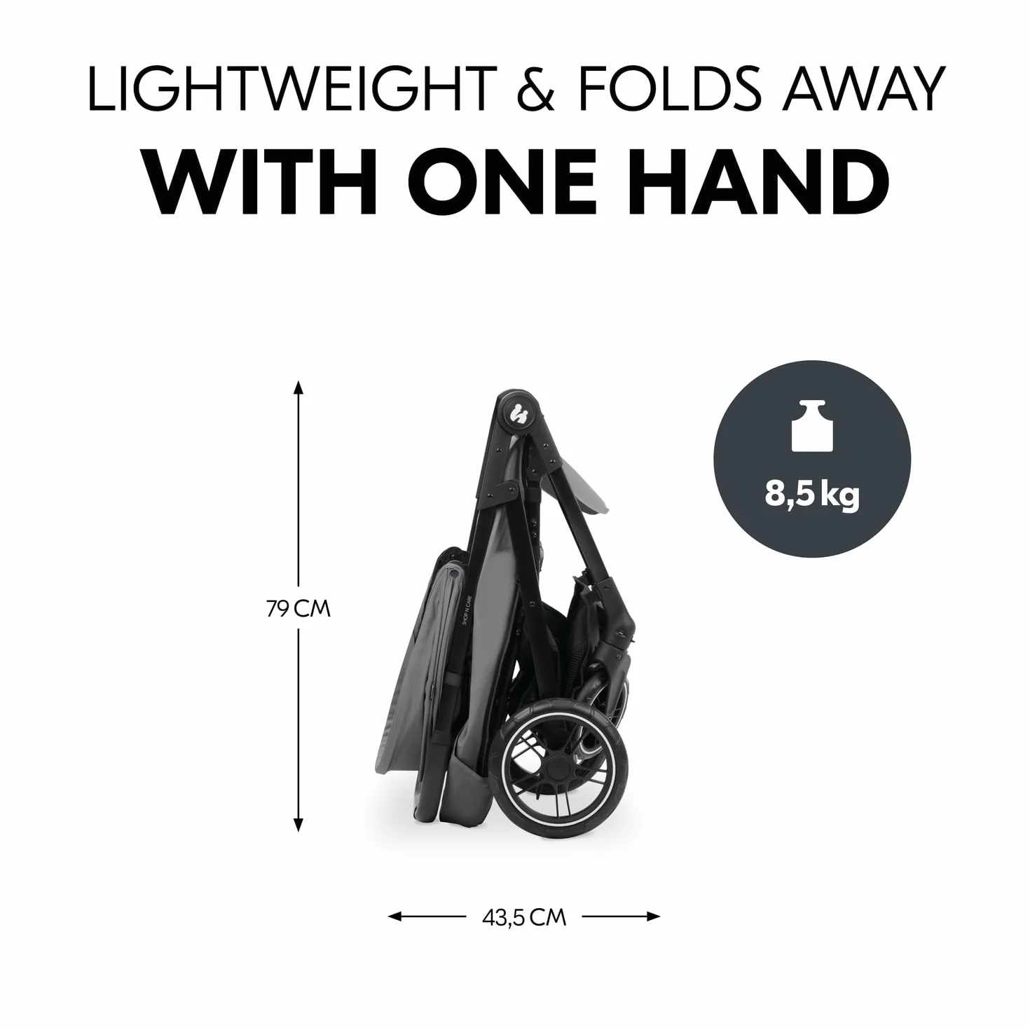 hauck Shop N Care - Passeggino leggero (solo 8,5 kg) con vassoio per snack, portabicchieri e parapioggia, compatto e pieghevole con una mano, completamente reclinabile dalla nascita fino a 22 kg,