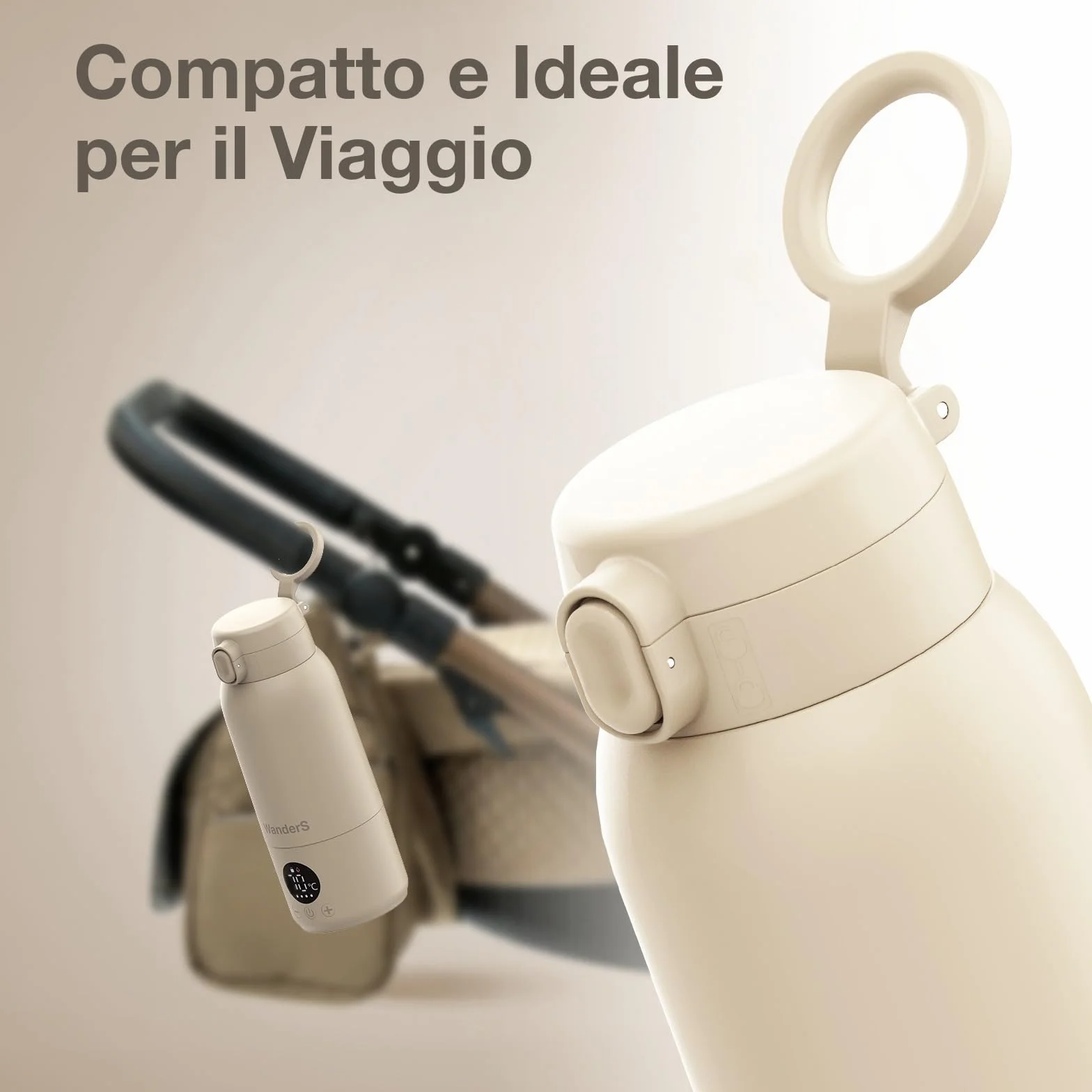 Scaldabiberon Portatile di WanderS – 500ML Scaldabiberon da Viaggio - Controllo della Temperatura, Sterilizzazione, Acciaio Inossidabile 316L, Ricarica USB-C, Impermeabile IPX6 e Blocco di Sicurezza