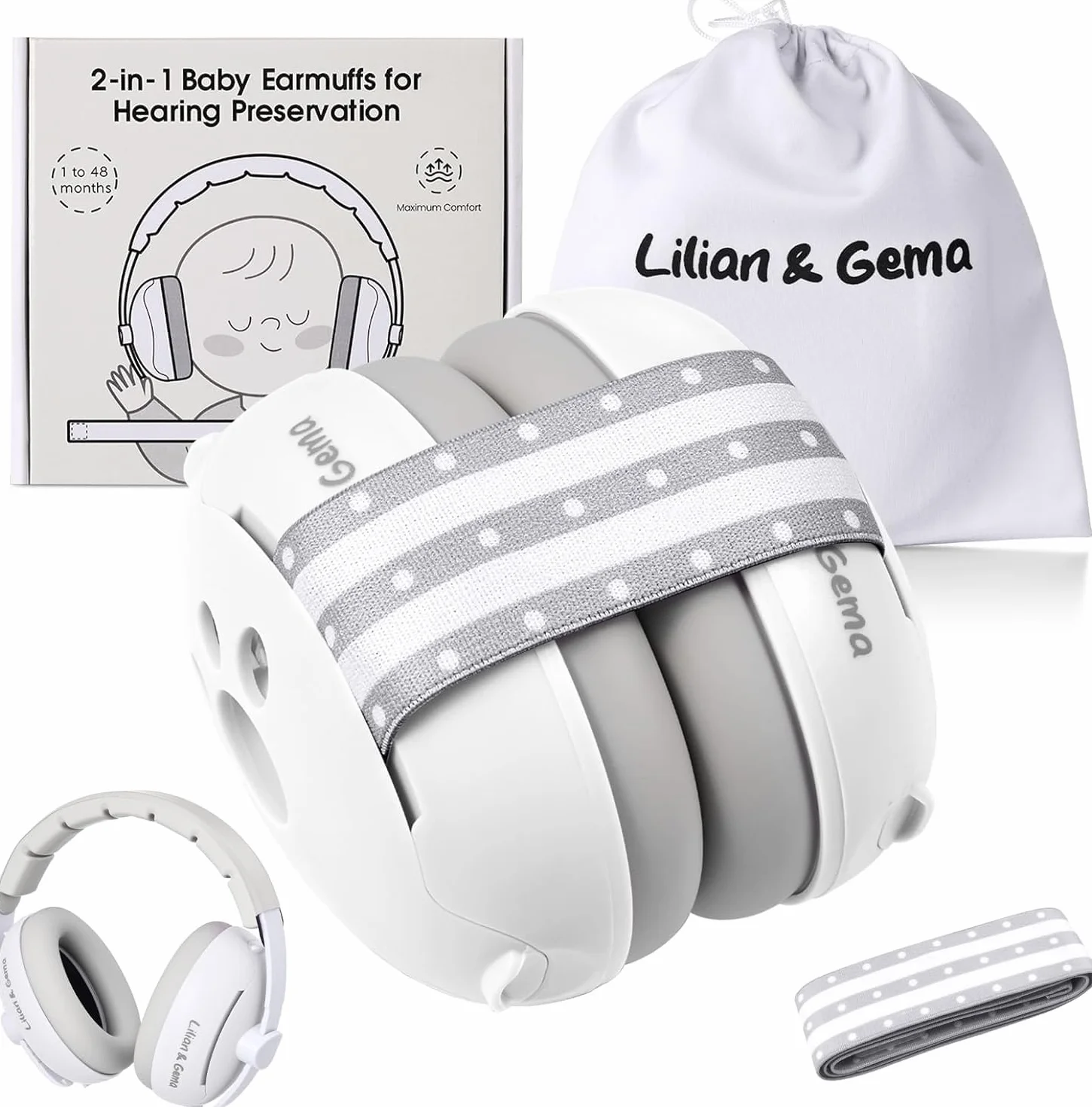 Generico 2 in 1 Cuffie Neonato Antirumore -25dB,Protettori acustici per neonati, archetto regolabile, antiscivolo e antistress, protezione acustica ideale per neonati fino a 48 mesi