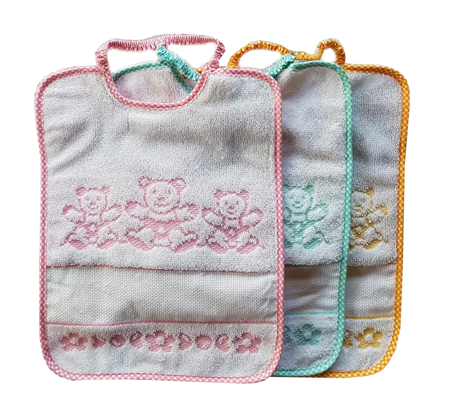 Bavaglini Asilo Orsetto nr 3 o 6 pezzi-Scuola materna-cm 24x30, elastico e tela aida Possibilità di ricamo personalizzato…