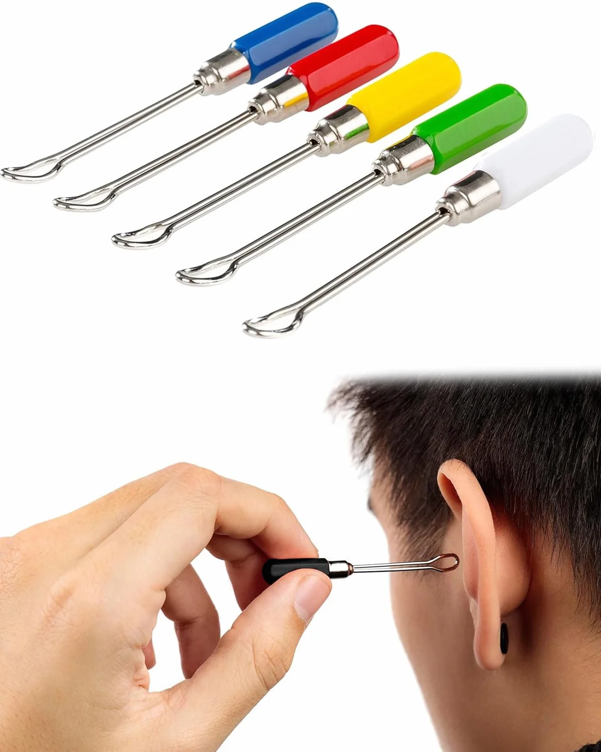 5Pcs Professionale Rimuovi cerume Di acciaio inossidabile- Strumento Curette Orecchie A Rimuovere l'irrigazione Dell'orecchio, Detergente per Orecchie Igienico Riutilizzabile per Adulti