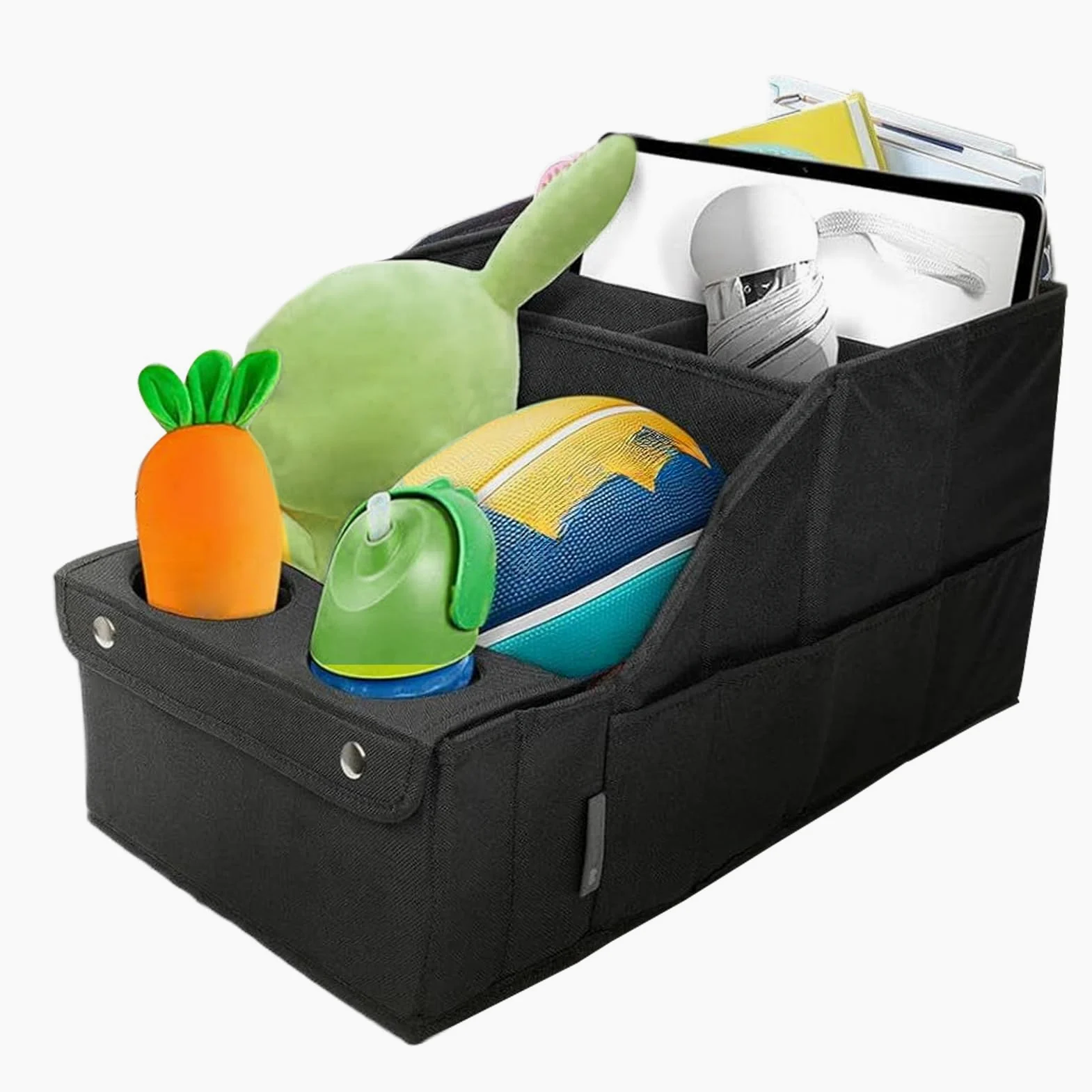 Organizer per seggiolino auto - Mullti-compartimento Backseat Storage | 2 portabicchieri integrati, tasche in rete e 2 tasche laterali, accessorio per veicoli adatto per viaggi, design in tessuto o