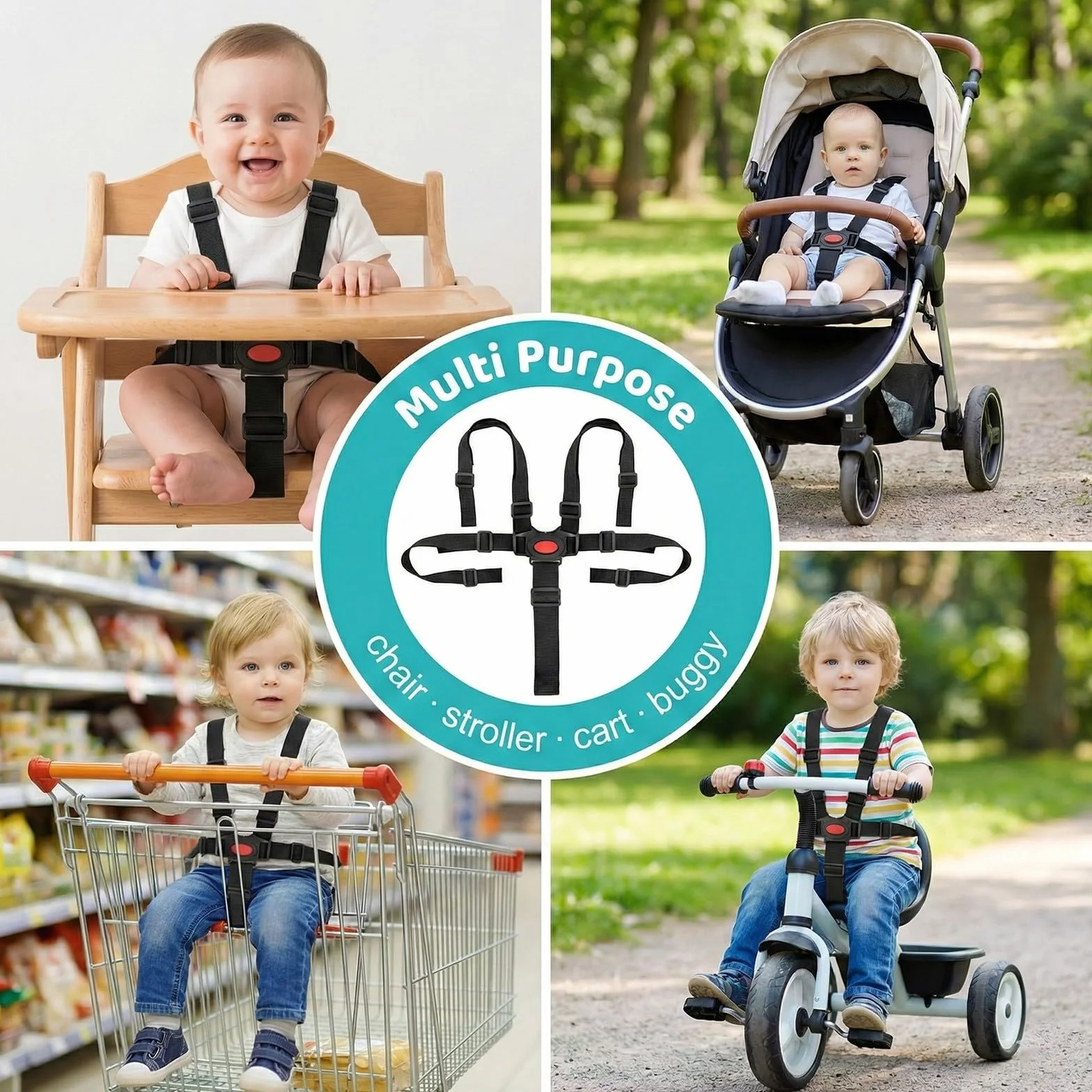 Cinture Universali per Seggiolone Cinghie per Seggiolone a 5 Punti, Regolabile Cintura di Sicurezza per Bambini per Seggiolino Cinghie Passeggini