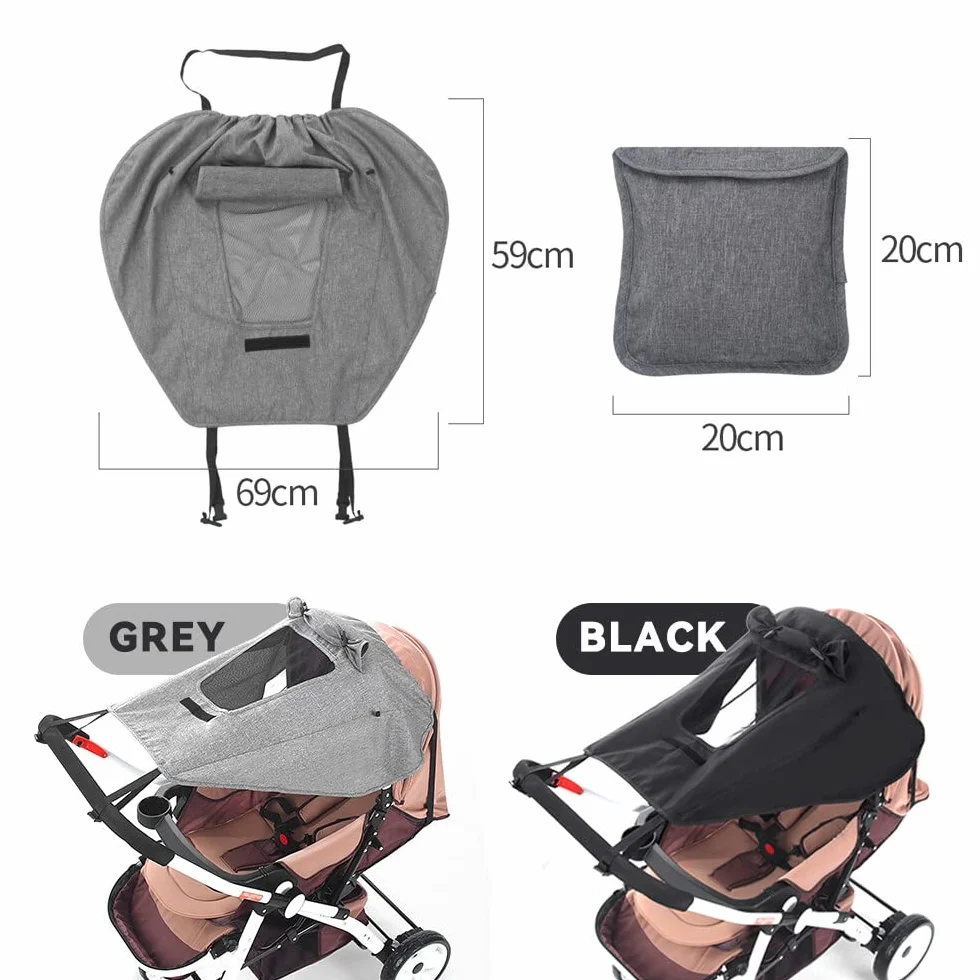 parasole passeggino universale con protezione UV 50+ e impermeabile, parasole ovetto universale - ombrellino parasole passeggino con finestrella e alette parasole, grigio