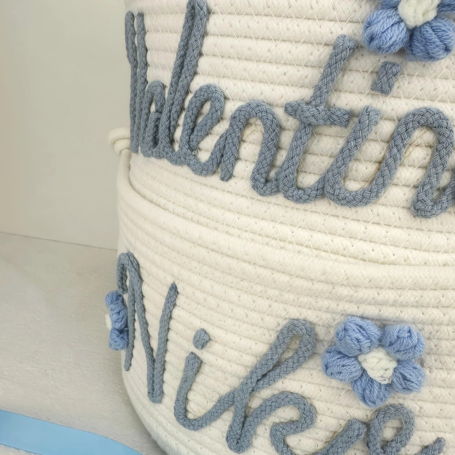 Cestino Intrecciato In Corda Di Cotone Personalizzato Con Nome per Neonato, Regalo Personalizzato per Battesimo Neonato, Contenitore per Pannolini, Contenitore Portaoggetti per Neonati(28cm x 16cm)