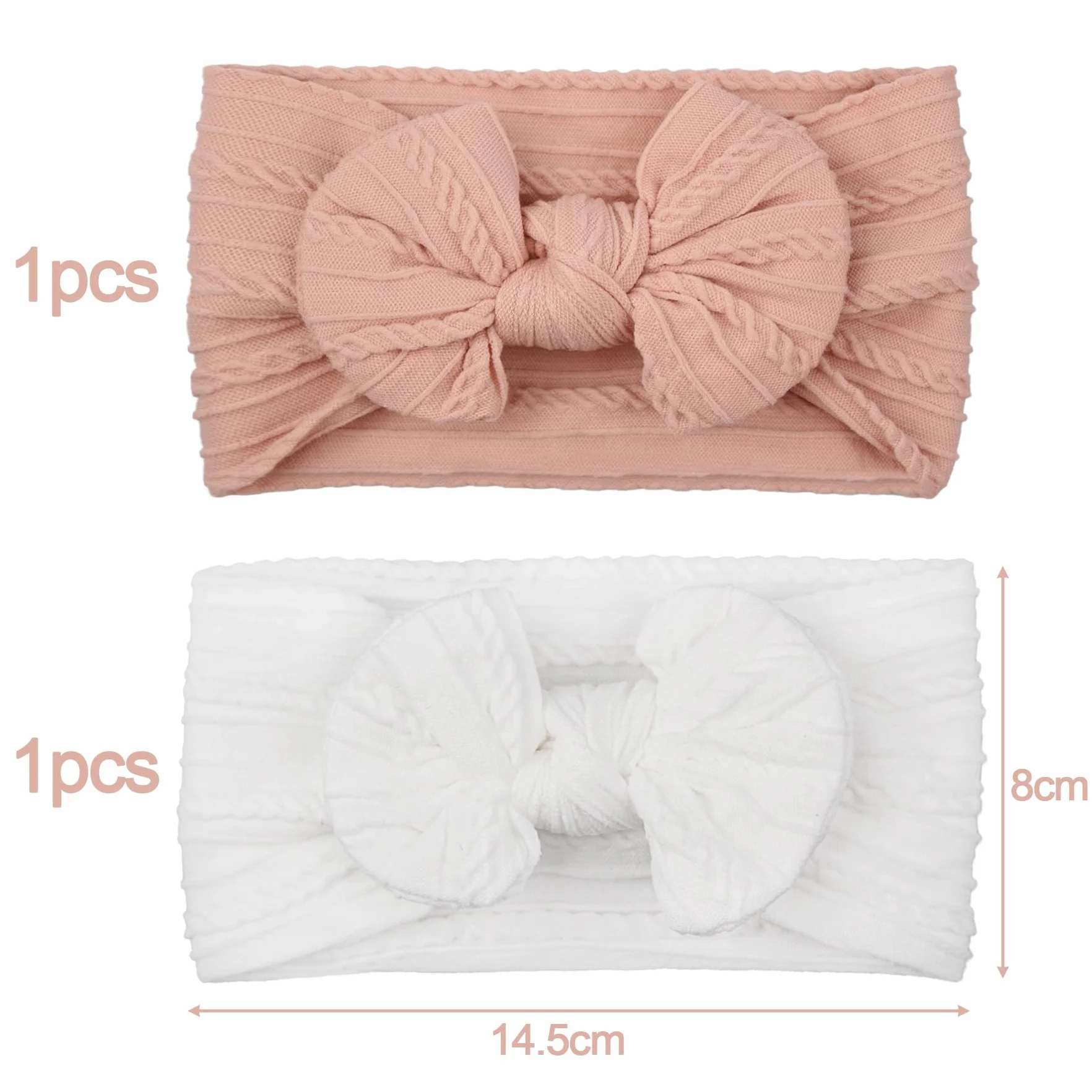LABUYI 2 Pezzi Fascia Elastica, Accessori Neonata, Fascette Per Capelli Per Fiocchi, Regalo Per Bambini Per Foto,Bianco,Rosa