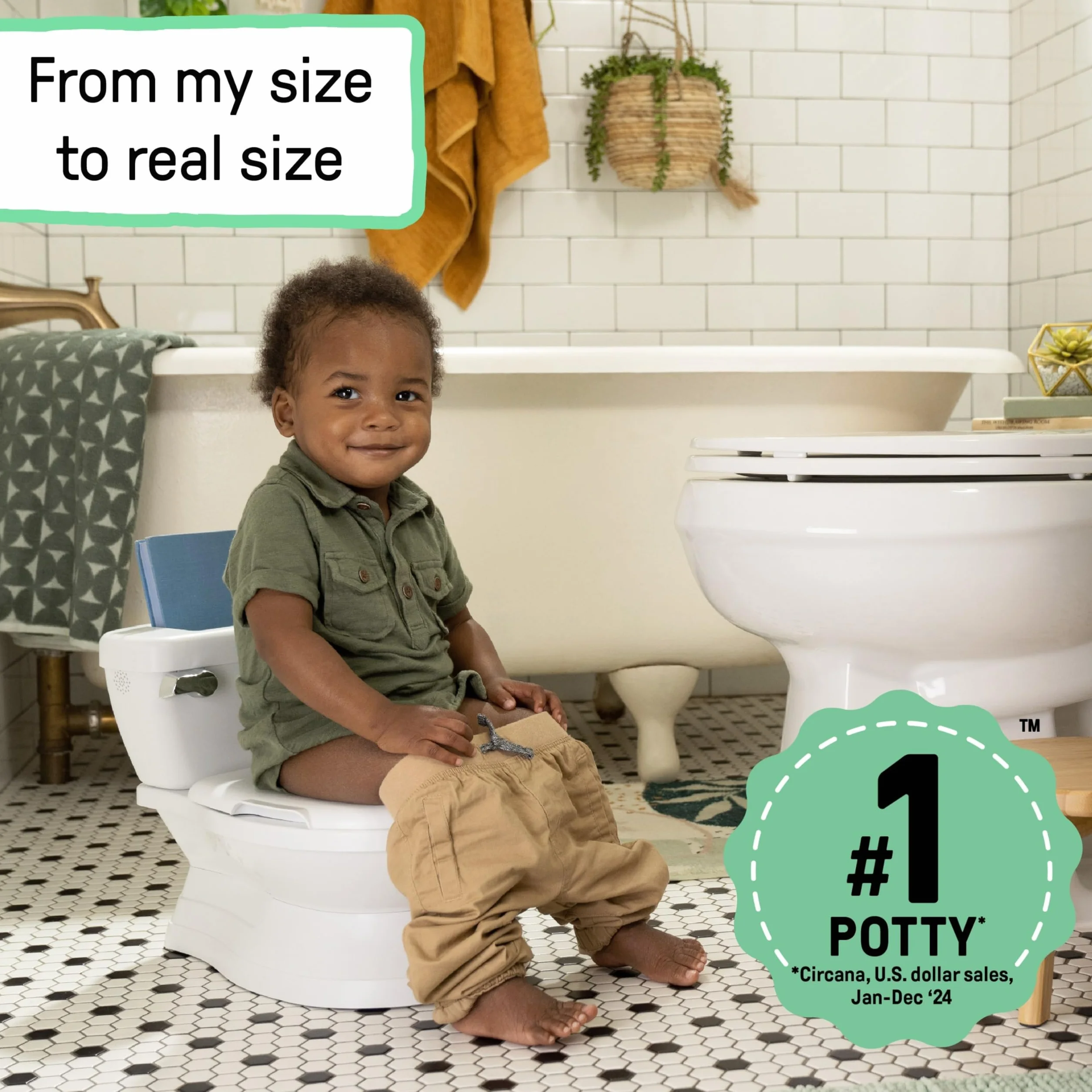 Ingenuity My Size Potty Pro, Vasino per Bambini Realistico 2-in-1 con Suono di Scarico - Riduttore WC Rimovibile - Facile da Pulire - con Scomparto Portaoggetti, 18M+, Fino a 23 kg (Bianco)