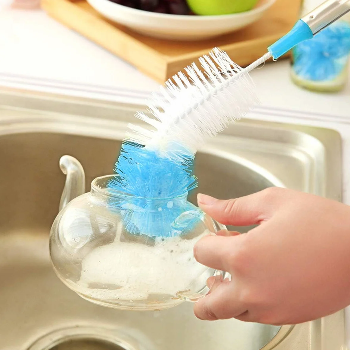 Qisan 4Pcs Set di Spazzole per la Pulizia delle Bottiglie Spazzole Multiuso Spazzole per la Bottiglia di Acqua Pulitori per Bottiglie d'Acqua-Blu