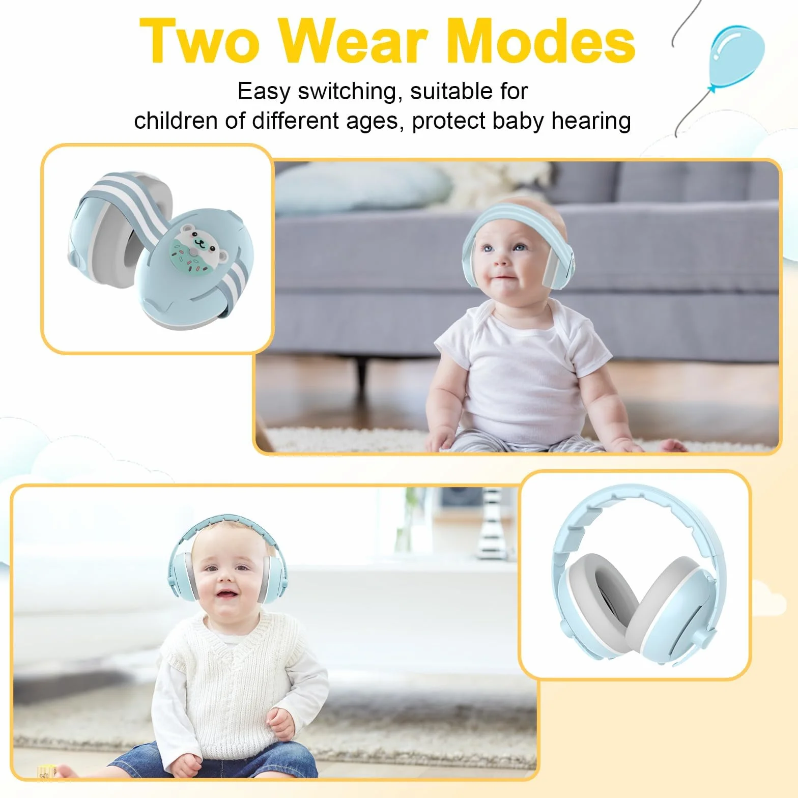 Robofun 2 in 1 Cuffie Neonato Antirumore, Protettori Acustici per Neonati -25dB, Fasce Regolabili, Protezione Acustica Ideale per Neonati fino a 48 Mesi, Confortevoli