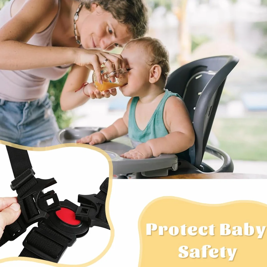 Cinture Universali per Seggiolone Cinghie per Seggiolone a 5 Punti, Regolabile Cintura di Sicurezza per Bambini per Seggiolino Cinghie Passeggini per Bambini, Nero