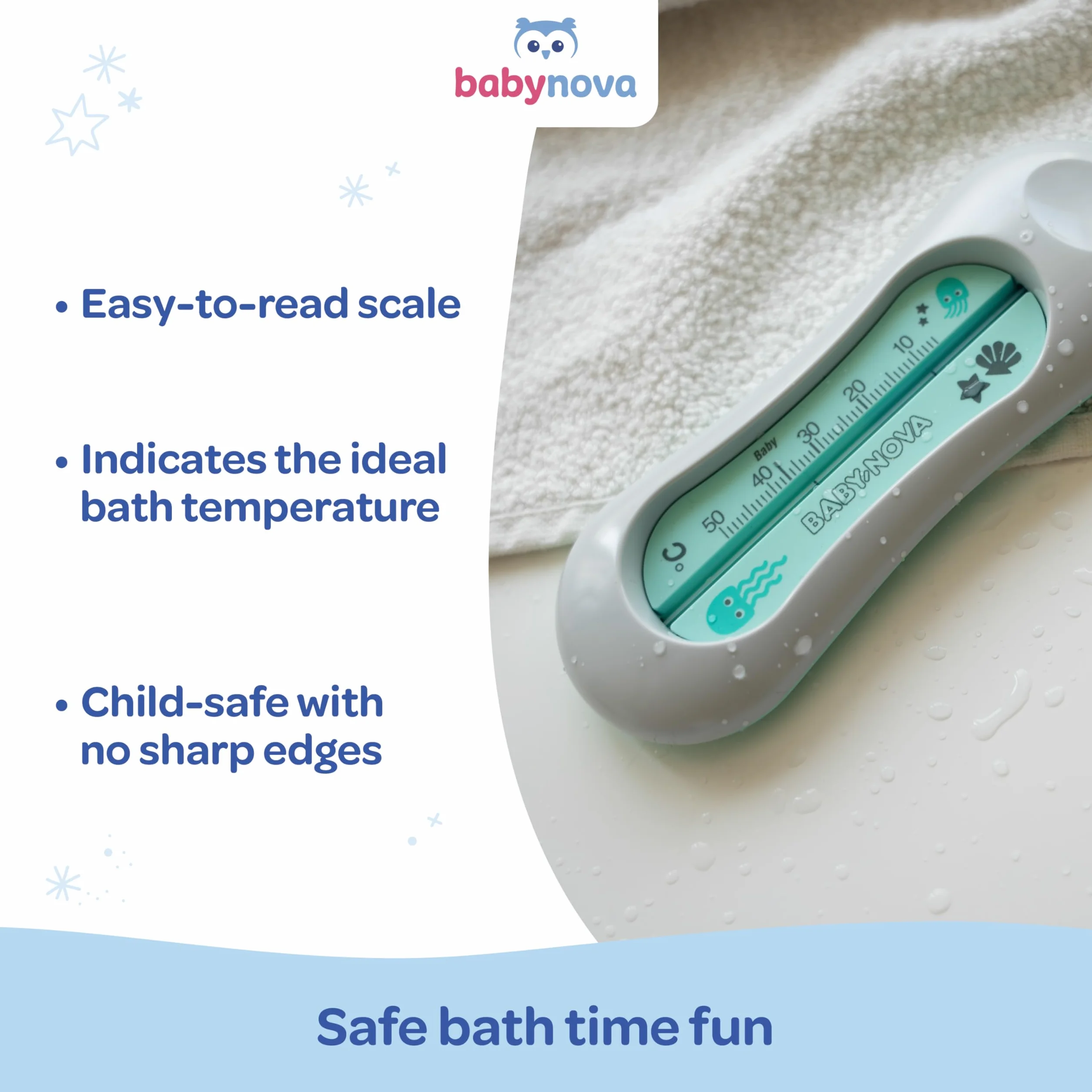 babynova Termometro da bagno per bambini – Termometro dell’acqua sicuro per il bagnetto – Termometro per la temperatura del bagno per neonati – Senza BPA - Grigio