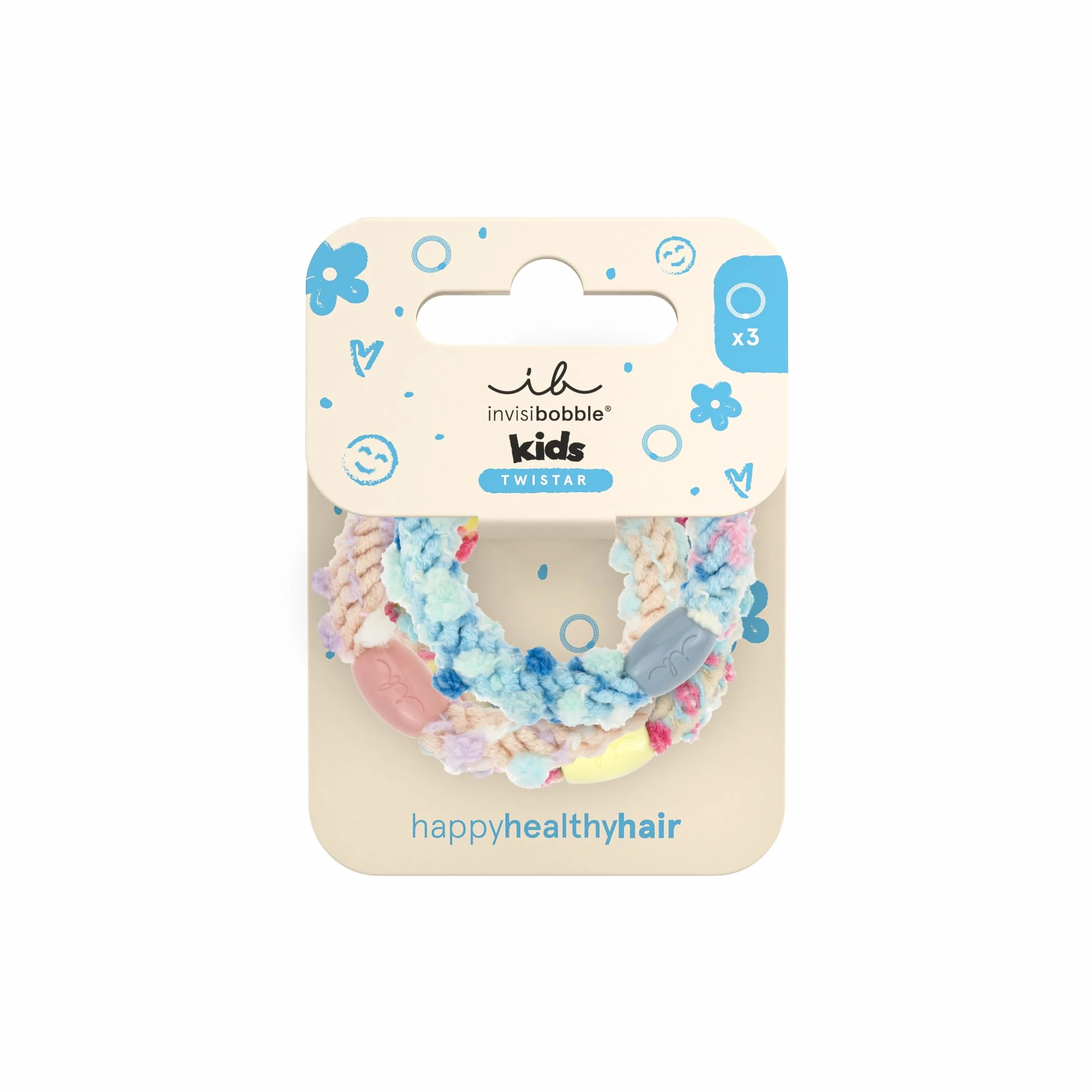 invisibobble TWISTAR Kids Pom Pom Tie (3 pezzi) – Haargummi colorati con pompon per bambini – Elastici, giocosi e delicati – Intrecciati per bambine e bambini – Ideali per teste piccole