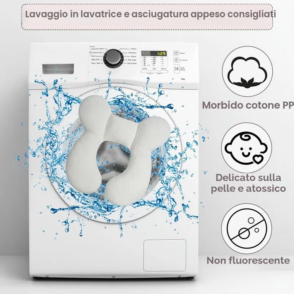 cuscino da viaggio per neonati con supporto per la testa (aggiornato), morbido cuscino in cotone per neonati per seggiolini auto e passeggini, bianco
