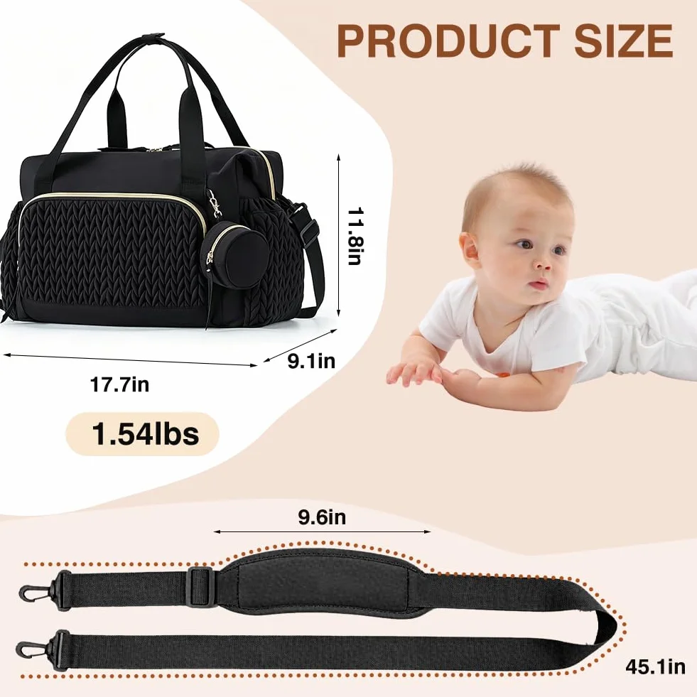 FARYODI Borsa fasciatoio multifunzione per mamme, grande borsa per pannolini con tracolla regolabile, scomparto separato per ciuccio, per viaggi, spiaggia