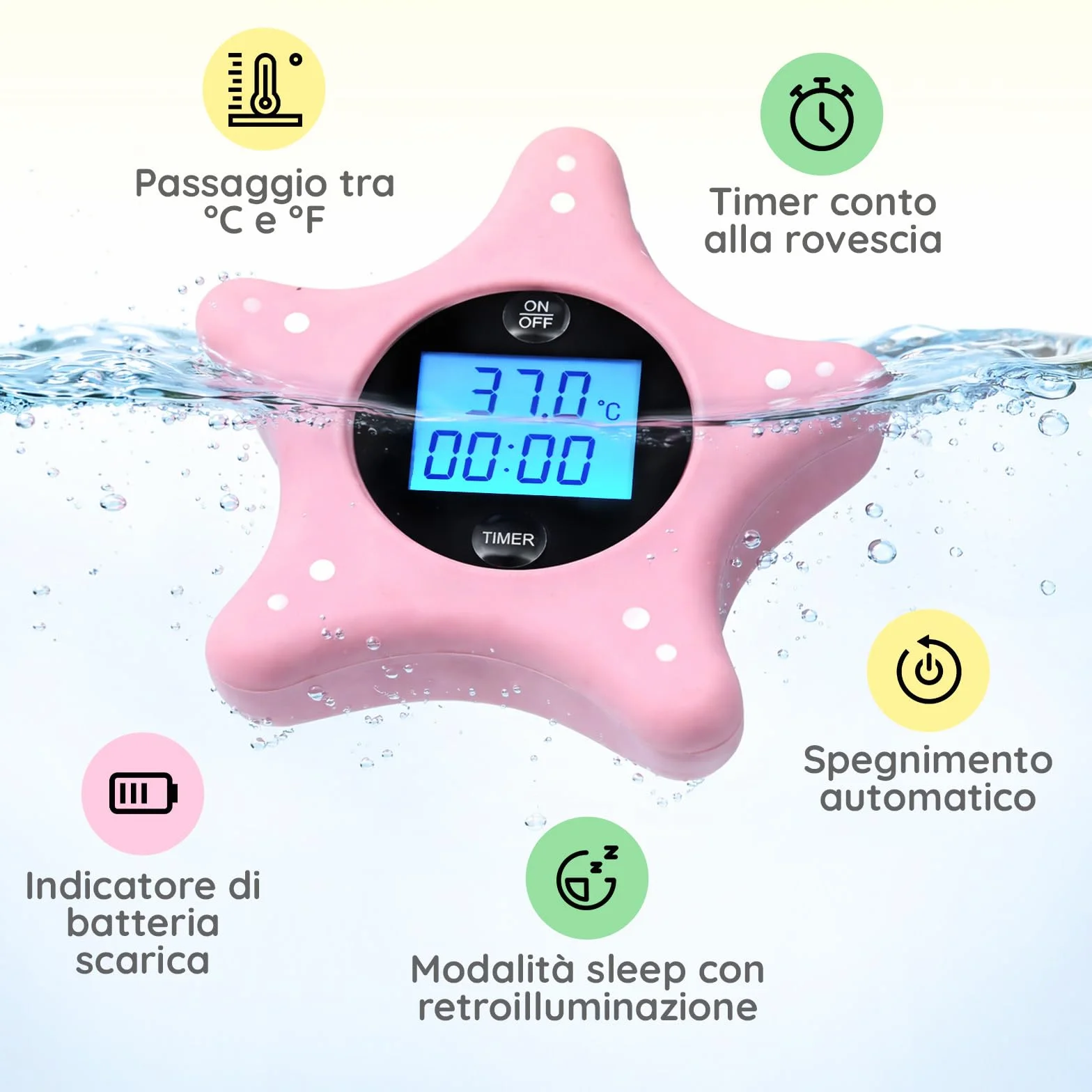 Termometro Bagno Neonato Digitale e Timer - Stella Marina in Silicone Morbido - Termometro ad Acqua Galleggiante - Giocattolo per Neonati e Bambini