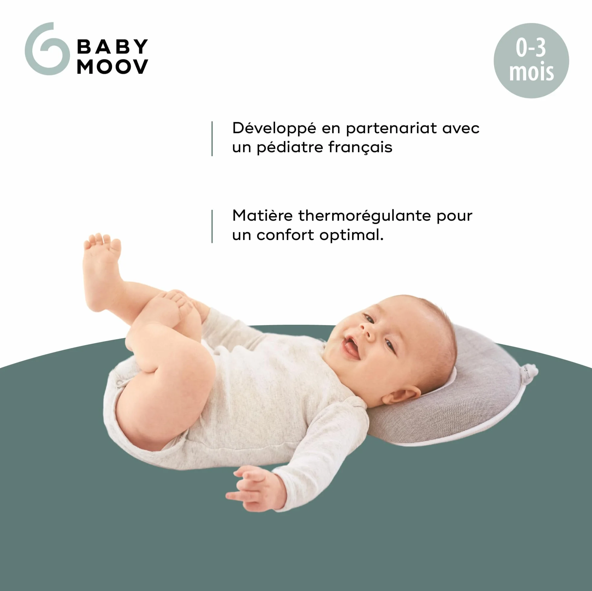 Babymoov Cosyhead Fresh Smokey, cuffia ergonomica e traspirante per bambini, made in Europe