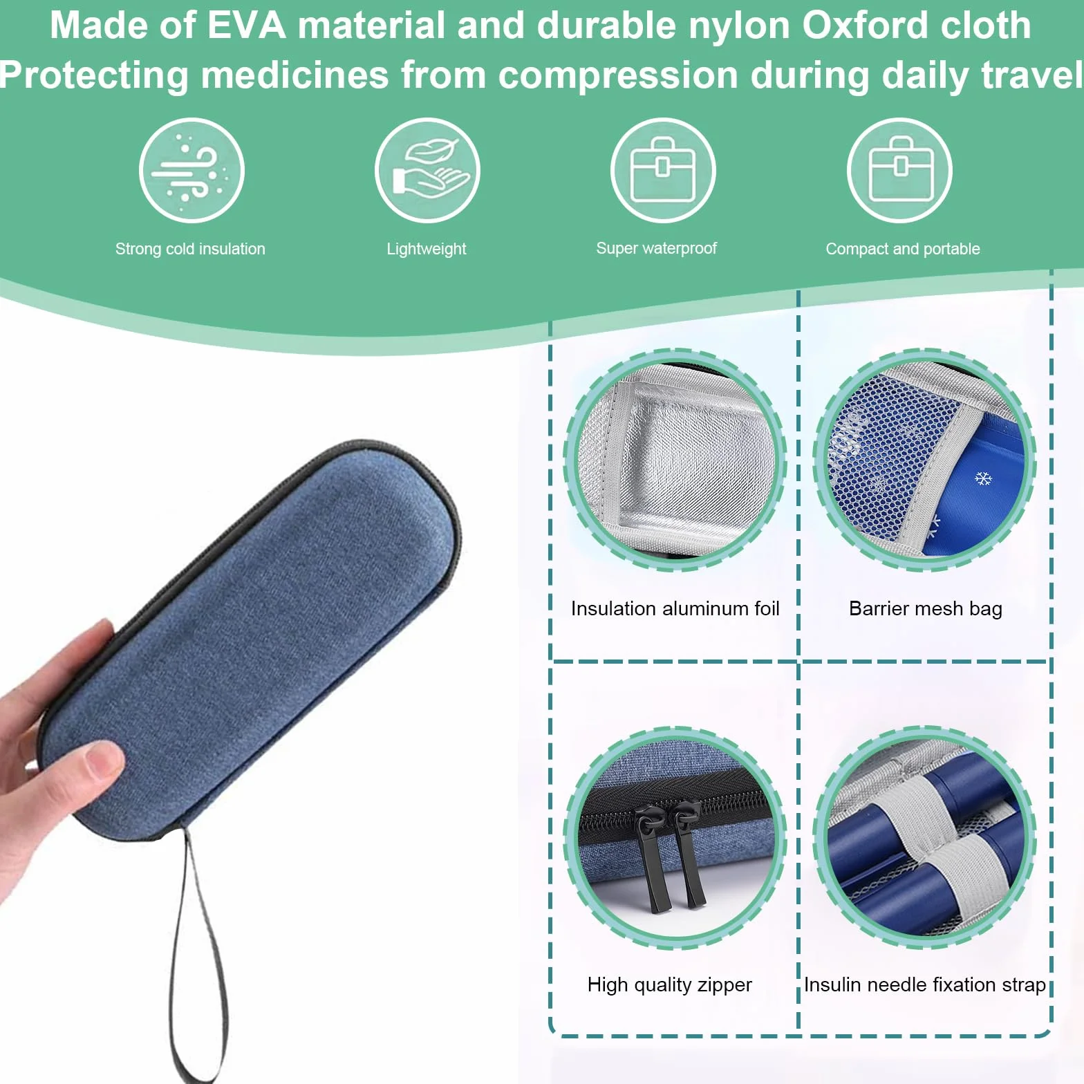 Borsa Termica per Insulina e Medicinali Da Viaggio - Porta Insulina Termico Portatile, Astuccio Contenitore per Siringhe (Solo Borsa, Blu Navy)