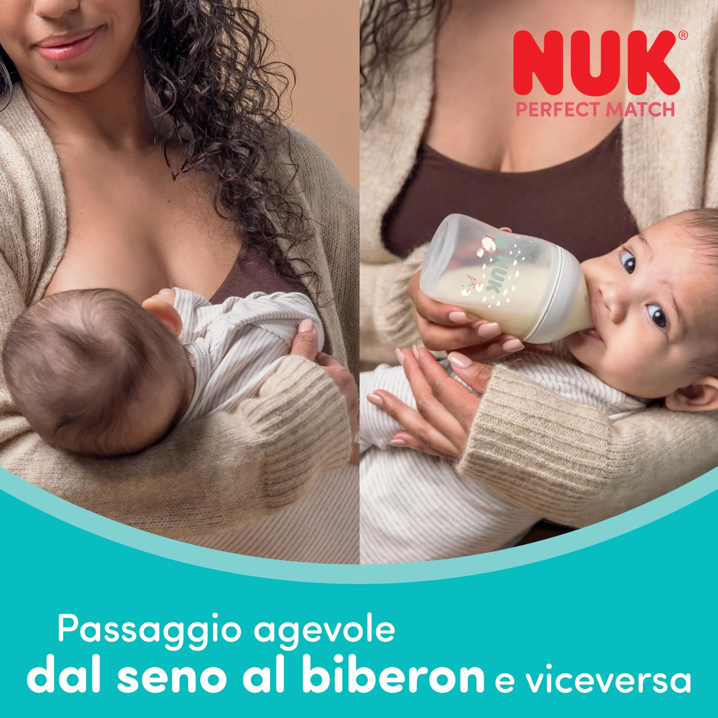 NUK Set biberon Perfect Match | 3+ mesi | Si adatta al palato del bambino | Controllo della temperatura | Sfiato anti-colica | 260 ml | Senza BPA | Tettarella media in silicone | Arcobaleno | 3 pz