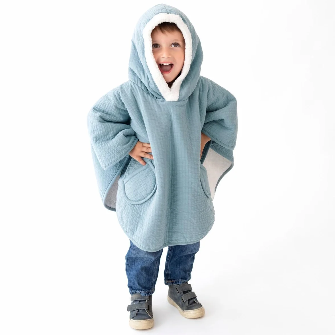 Bemini – Poncho in pile per bambini | Poncho | Bambino | Parka per bambini | Poncho da viaggio Teddy | 9 – 36 mesi |