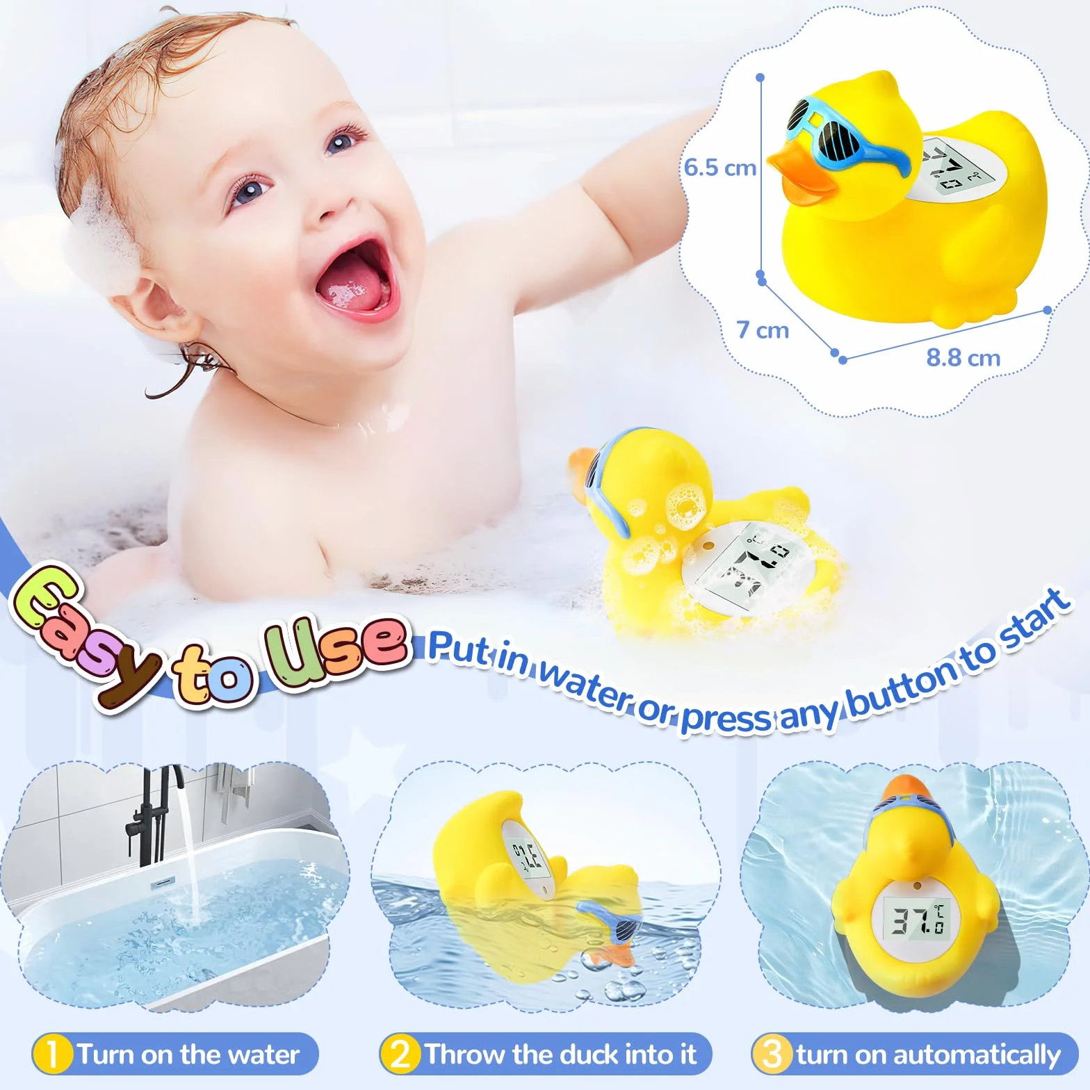 Termometro da Bagno per Bambini, Convertibile tra ℉ e ℃, Termometro di Sicurezza per Neonati e per la Temperatura della Stanza, Giocattolo Galleggiante Sicuro per Vasca da Bagno (Anatra)