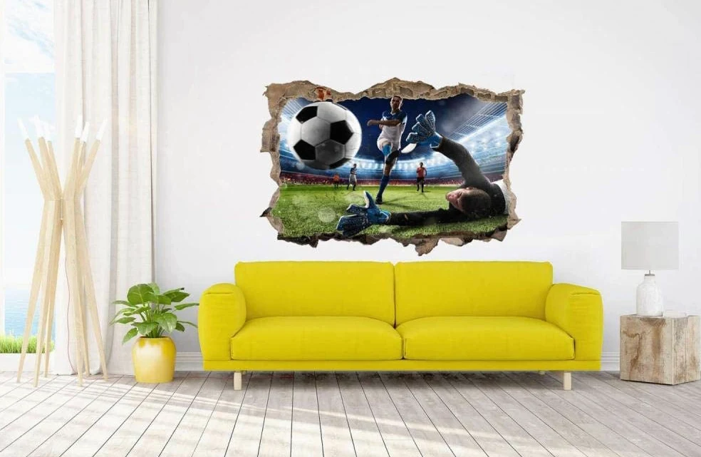 3D Adesivi da Parete,Adesivi Murali,Vista Effetto 3D Fuori dalla Finestra Decorazione Rimovibili Vinile DIY Stickers Murali per salone, Stadio di obiettivo del colpo di calcio 70x110cm