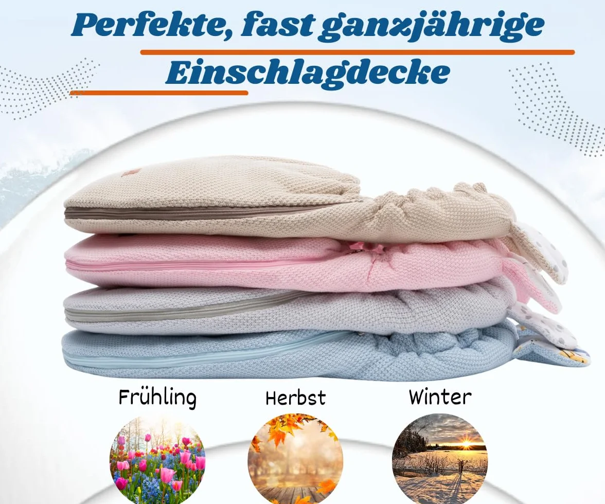 Mikos Coperta per ovetto, autunno inverno, sacco nanna con cerniera, 100% cotone GOTS Zert. coperta a maglia con imbottitura, universale, per passeggini, primavera, Maxi Cosi a 3 punti (50) (rosa)