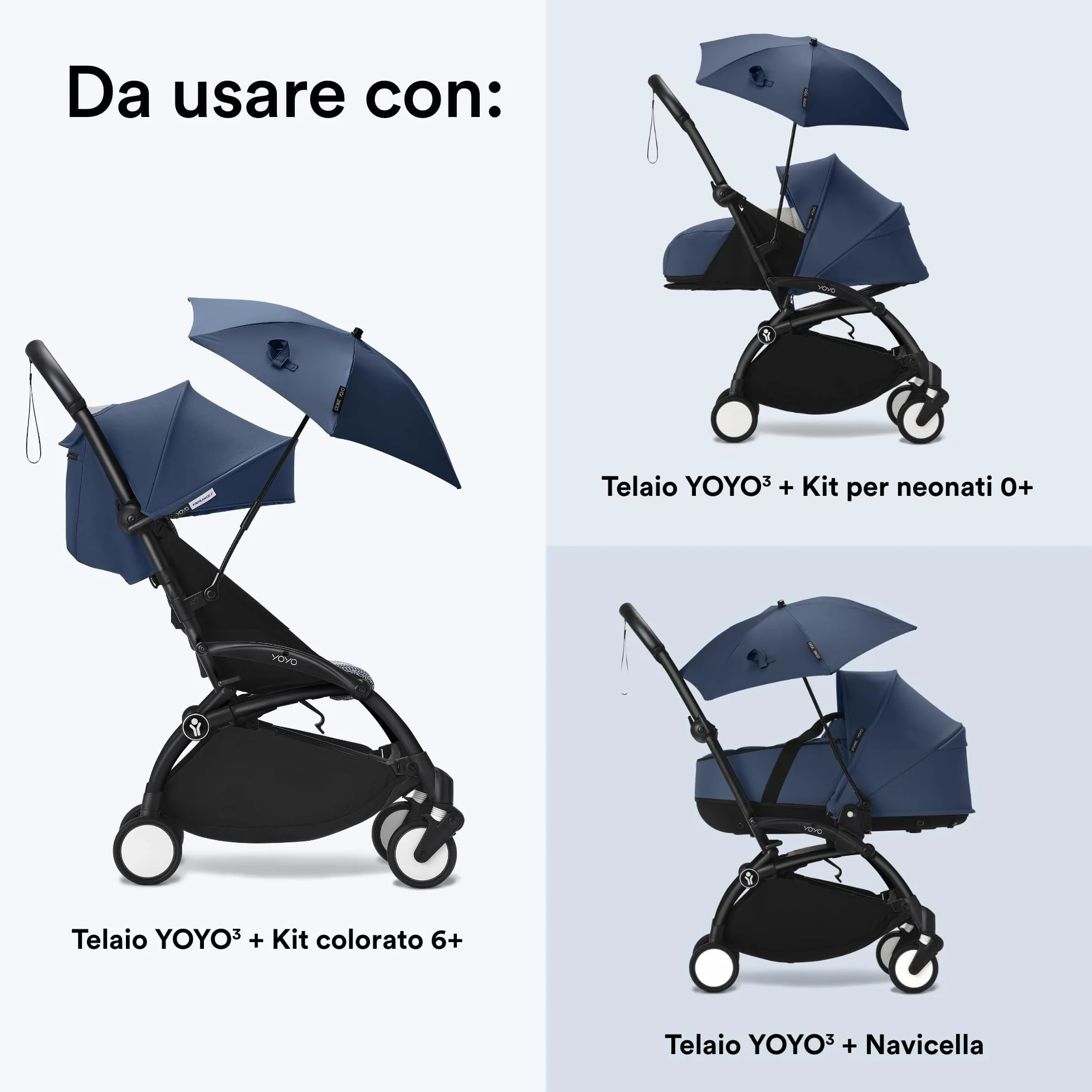 Parasole Stokke YOYO, Navy Blue - Protezione UPF 50+, opacità migliorata - Da utilizzare sul passeggino YOYO con 0+ Newborn Pack, Newborn Shell o 6+ Color Pack