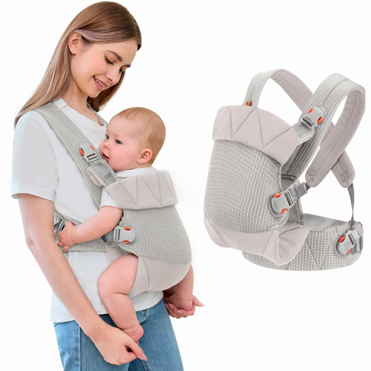 IULONEE Ergonomico Marsupio per Neonati Regolabile Porta Bebè Portabebè per Neonato Baby Carrier Wrap Confortevole Bambini marsupio per Toddler Bebè Neonato Grigio
