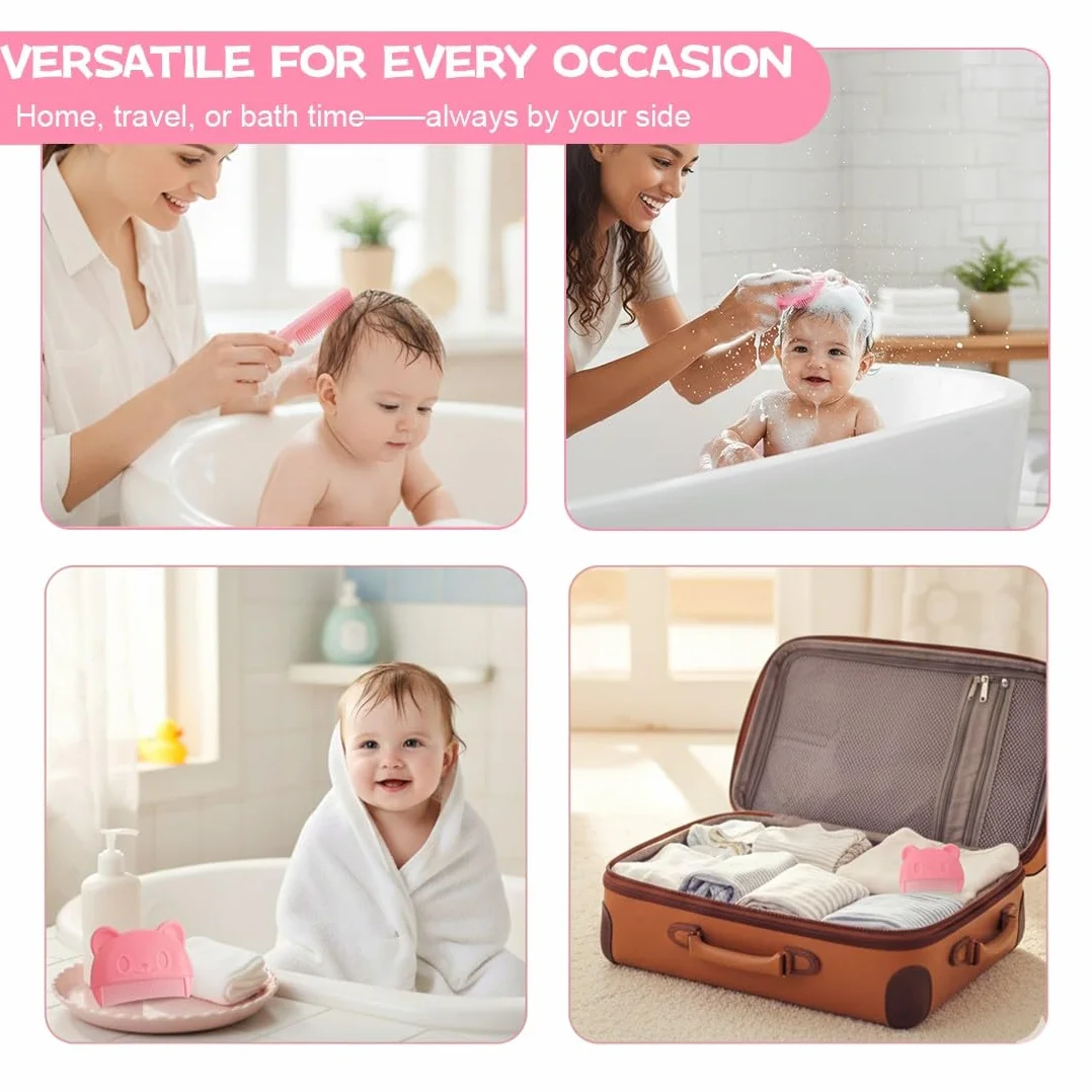 3 Pcs Spazzola Da Bagno, Pettine Neonato,Pettine Crosta Lattea Neonato, Spazzola e Pettine Neonato,Pazzola Per Bambini In Silicone Adatto Per Il Massaggio Del Cuoio Capelluto Del Neonato(Rosa)