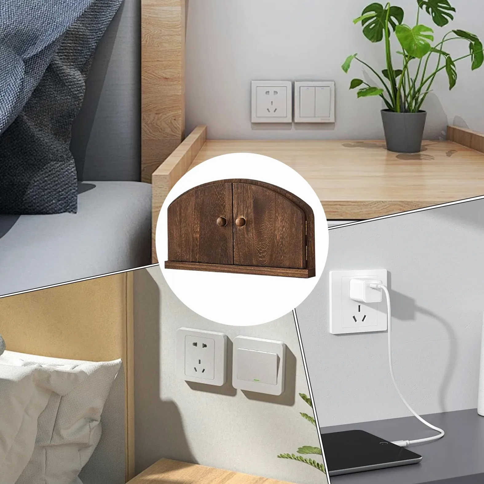 Copriprese da Parete in Legno Design Estetico Naturale con Rivestimento | Copriplacca con Porta Fatata per Camera da Soggiorno Bagno Asilo Appartamento Dormitorio Ufficio Scuola Bambini Animali Do