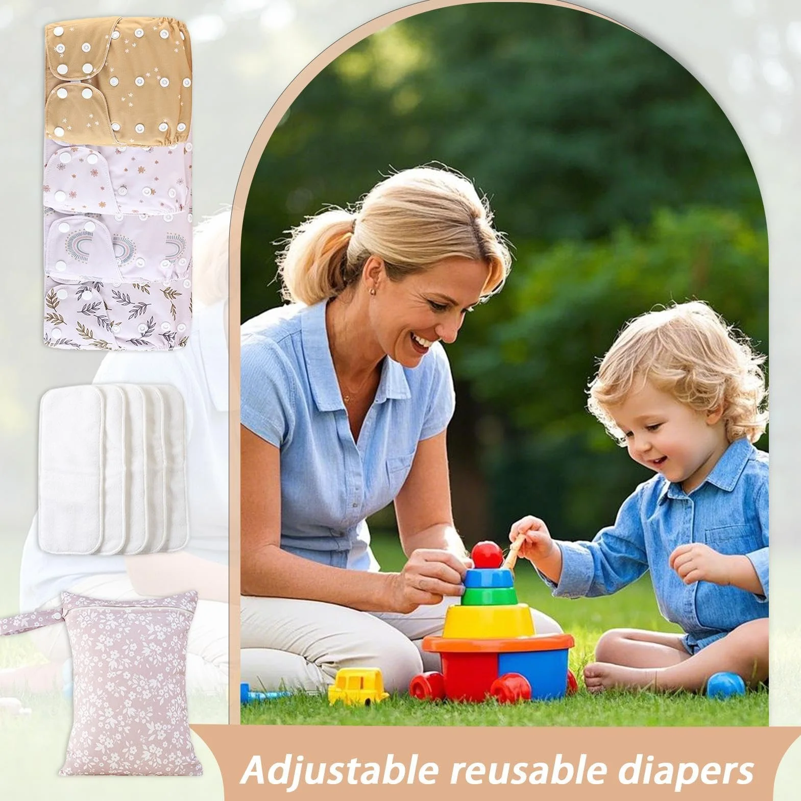 Pannolini riutilizzabili per, pannolini riutilizzabili | Pannolini per bambini riutilizzabili regolabili, 4 fodere assorbenti e traspiranti, copertura impermeabile con 4 inserti e 1