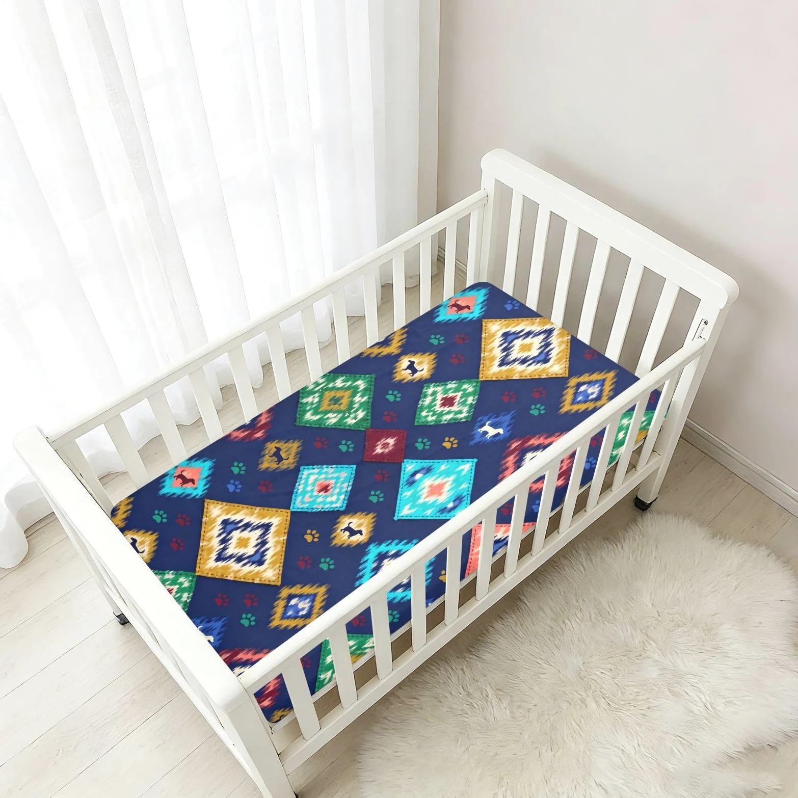 Ikat, lenzuola per culla per neonati e ragazze, in cotone, comode, traspiranti, per lettino per bambini, confezione da 1