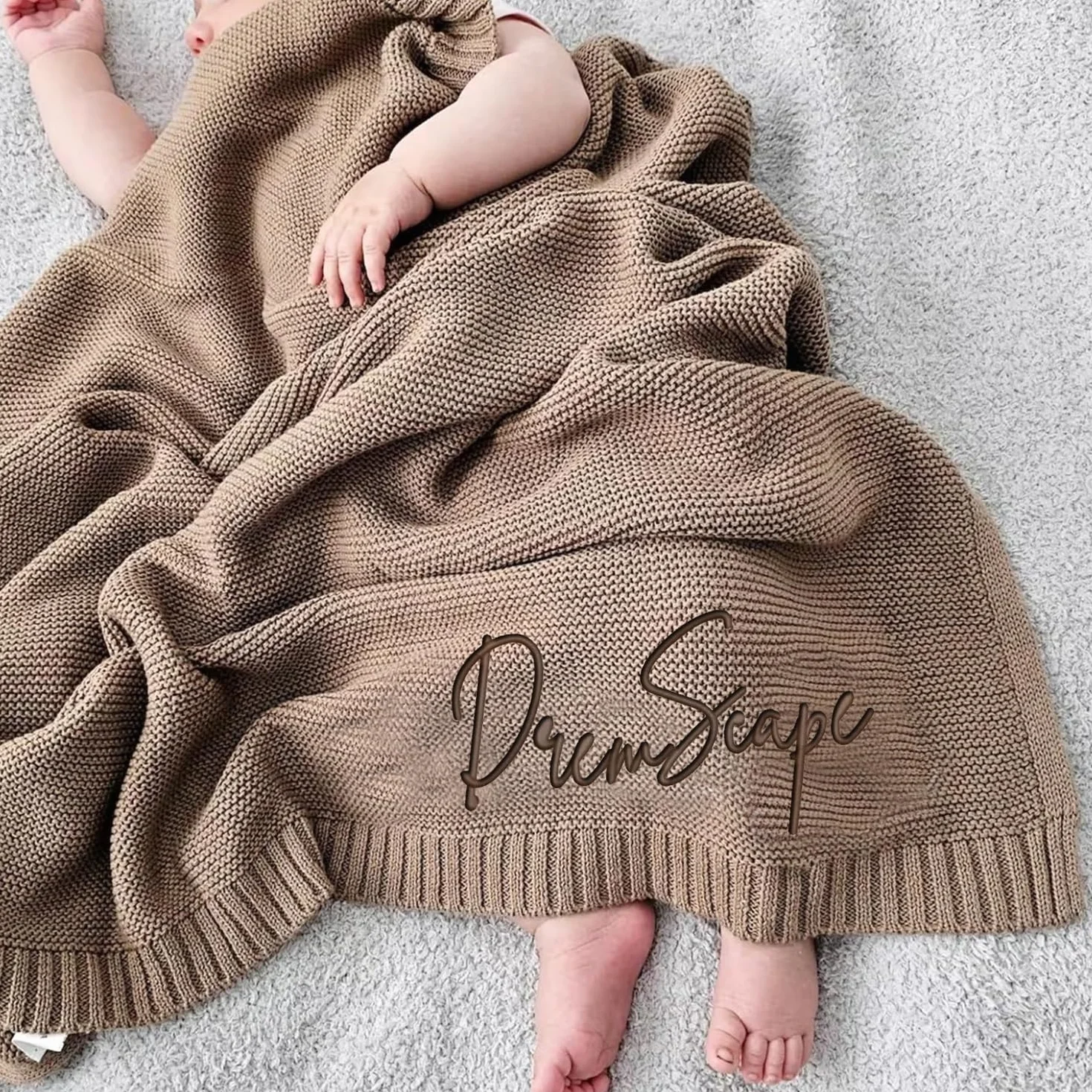 Coperte In Maglia Personalizzate Ricamate Con Nome, Coperta Per Neonati In Cotone Fatta A Mano Su Misura Per Maschio/femmina(Sky blue)