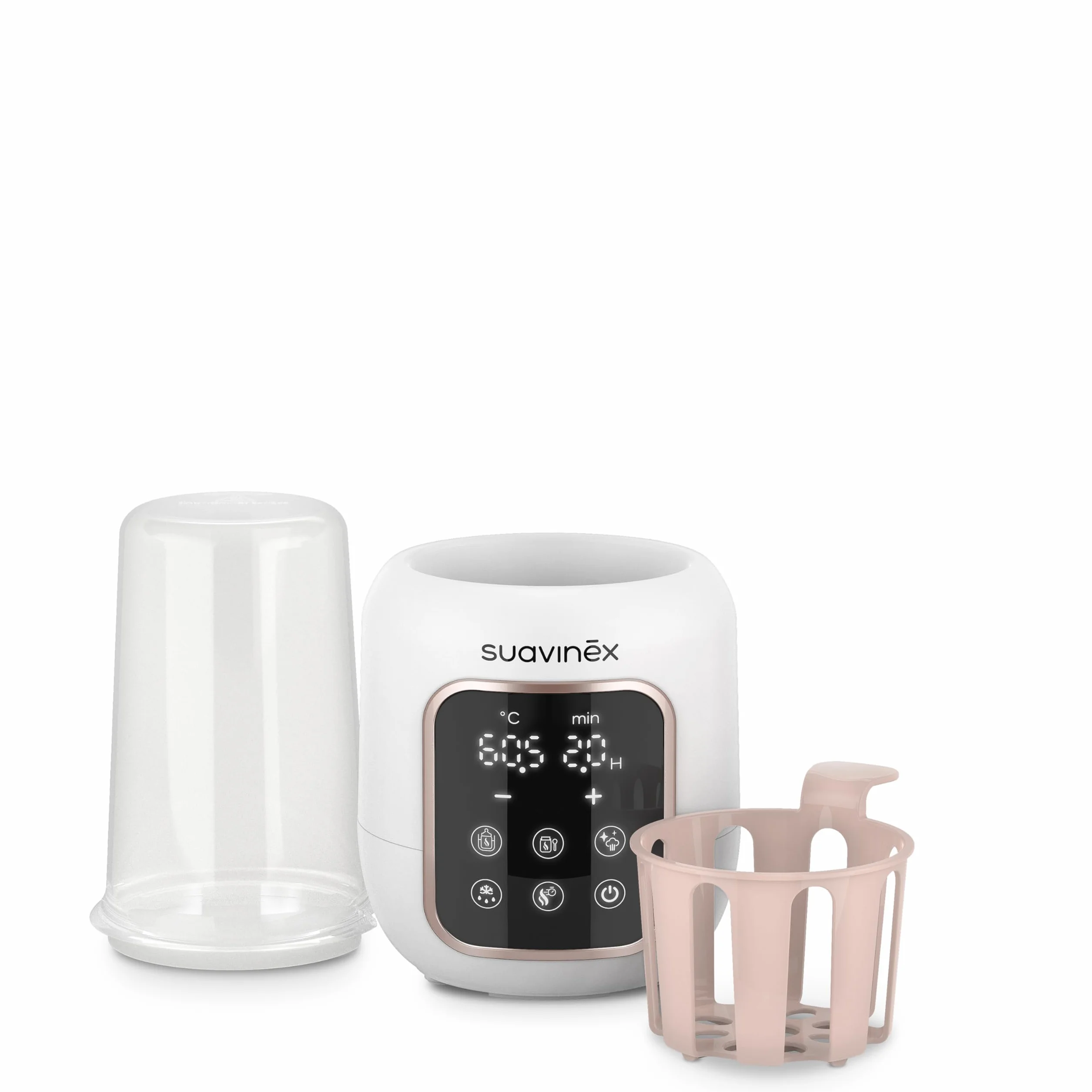 Suavinex, Scaldabiberon e Sterilizzatore 2 in 1, Sterilizza biberon e ciucci, Scalda e Scongela Biberon, Latte Materno e Omogeneizzati, con Modalità Rapida e Spegnimento Automatico, Facile da Usare