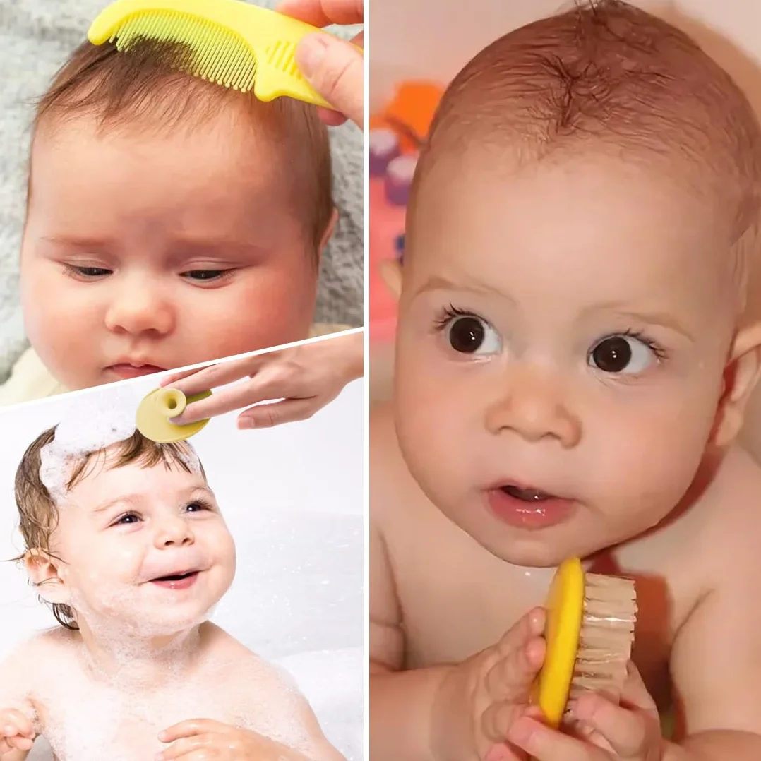 spazzola da bagno,4 Pezzi Pettine Neonato,Pettine Crosta,Spazzola e Pettine Neonato,Pazzola per Bambini In Silicone Adatto Per Il Massaggio Del Cuoio Capelluto Del Neonato
