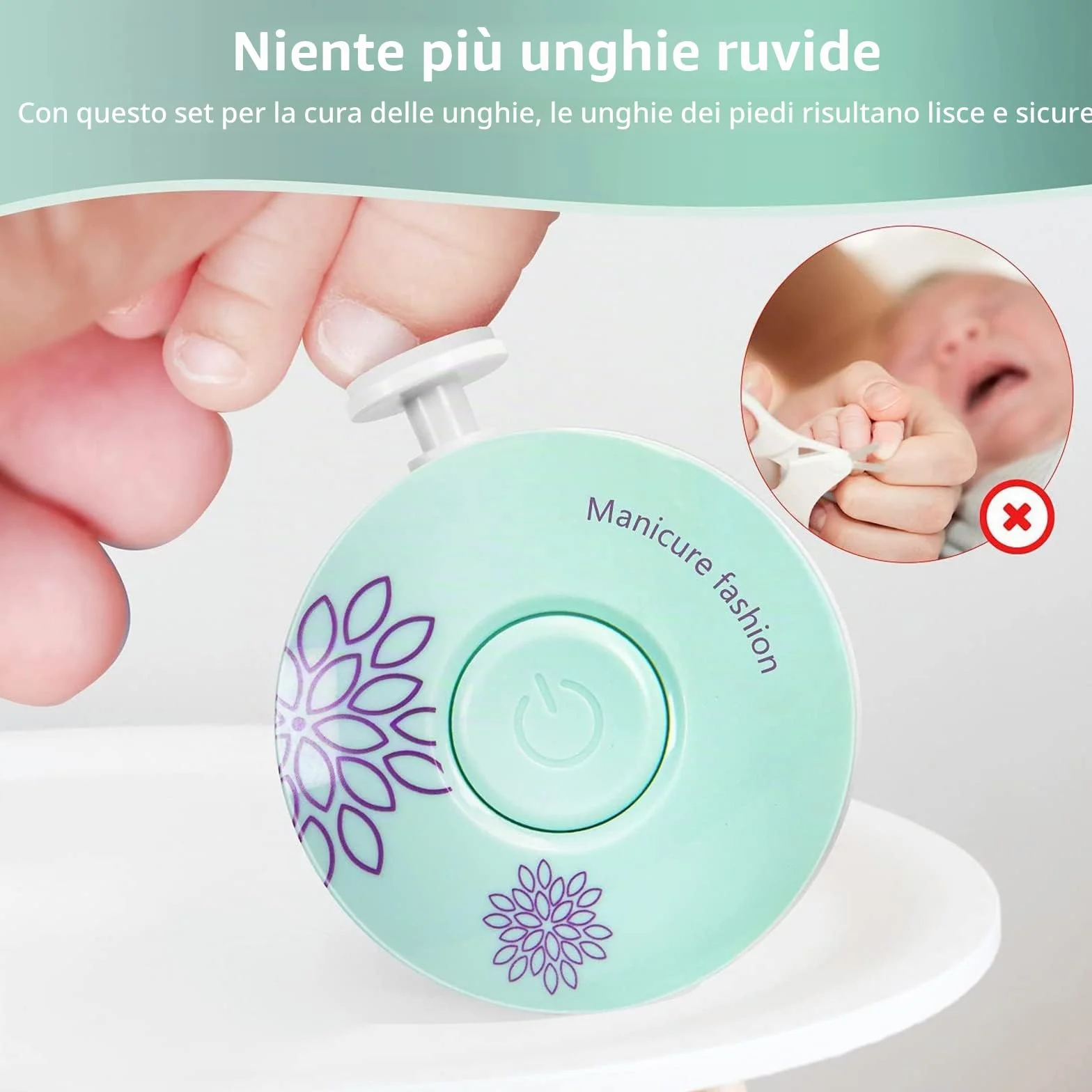 Tagliaunghie Neonato,Lima unghie neonato,Lima Unghie per Bambini 6 in 1 Lima per Unghie elettrica per Bambini Lima per unghie elettrica per neonati (Vert)