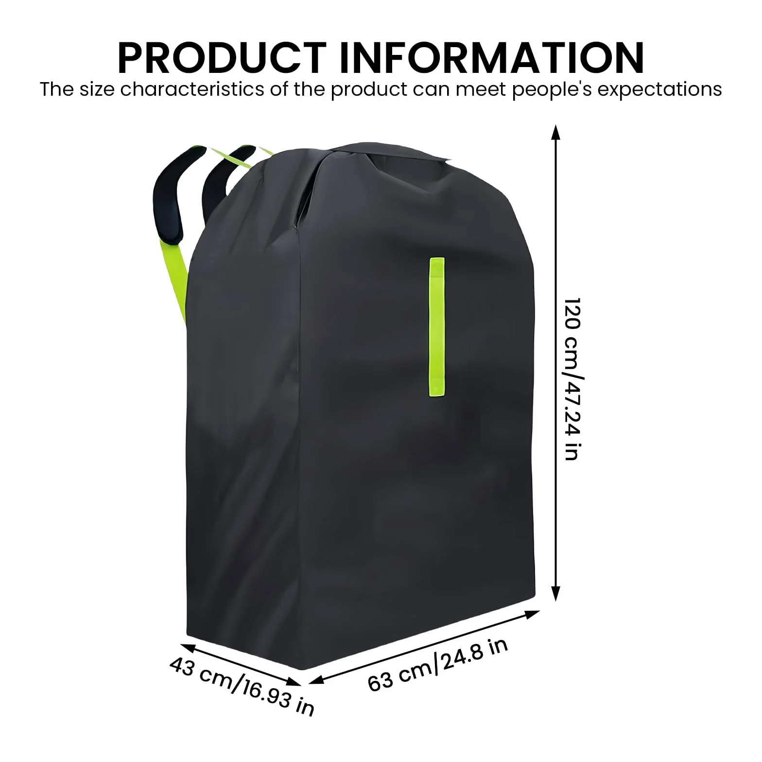 Borsa per il trasporto per passeggino: grande borsa per passeggino 600D per viaggi in aereo, robusta borsa da viaggio impermeabile, 120 x 63 x 43 cm, Nero , unisex