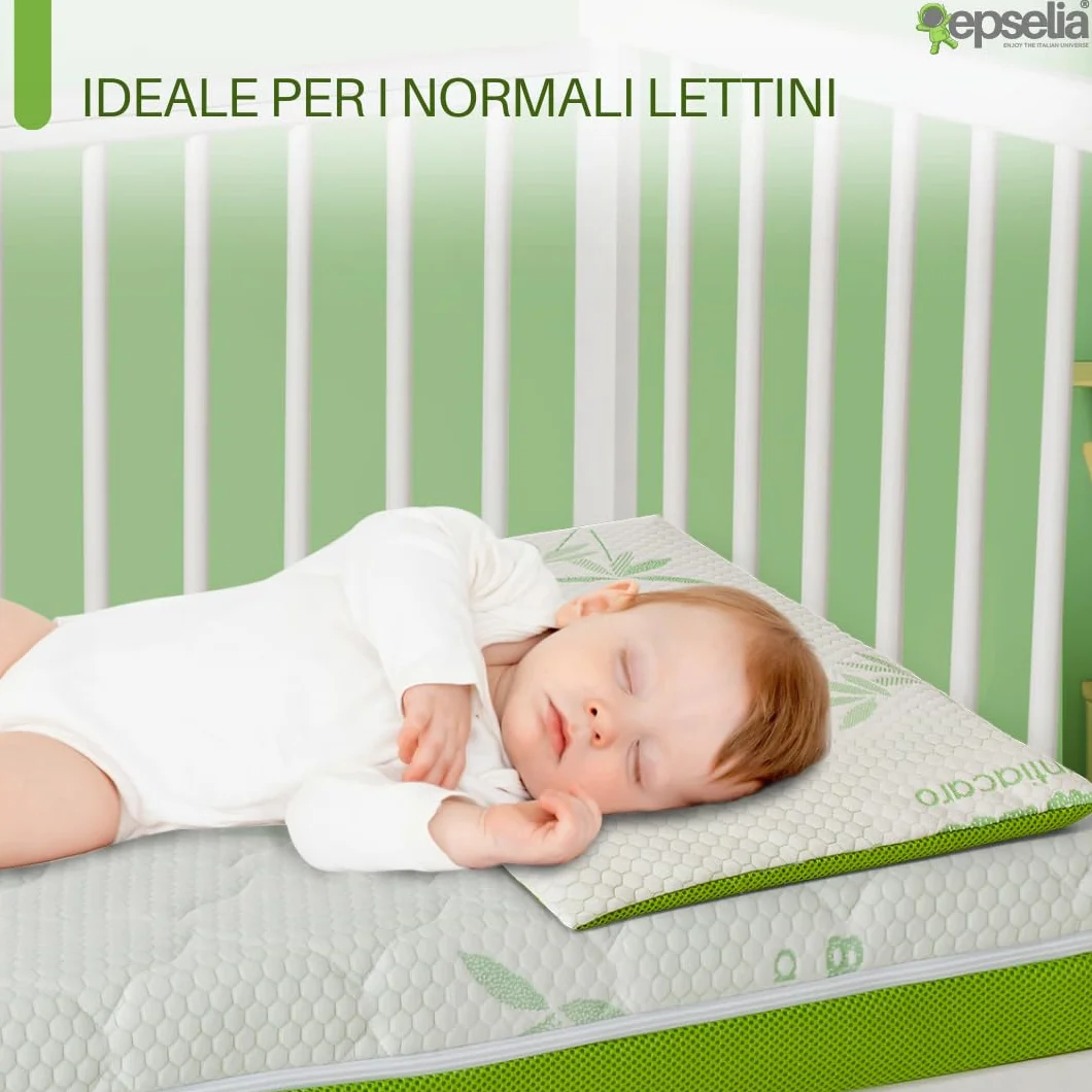 EPSELIA Cuscino Lettino per Bambini Memory Foam in BAMBU' BIO cm 60x40 H6 Antisoffoco Ergonomico, Anallergico e Traspirante tessuto Air 3D, Cuscino Asilo o Viaggio Sfoderabile, CertiPUR™ OEKO-TEX®