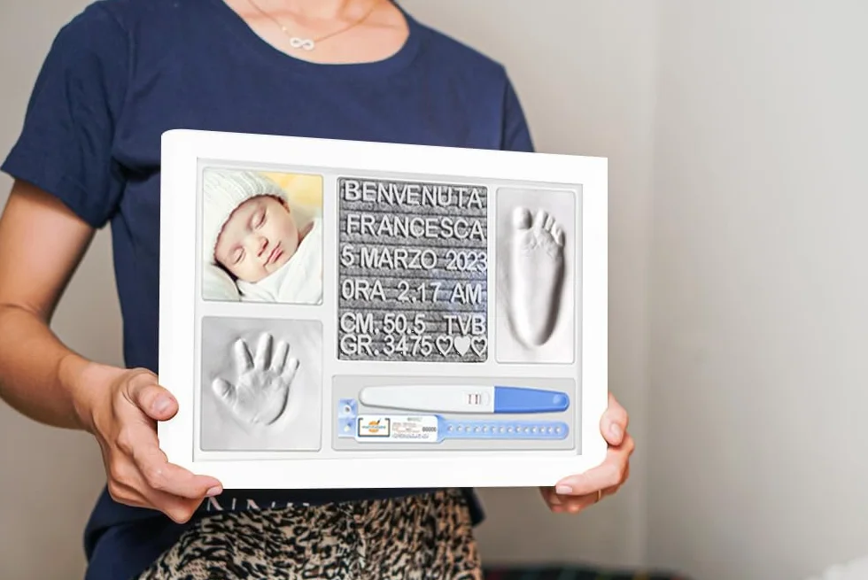 Impronta Mani e Piedi Neonati Kit Cornice Personalizzata Impronte Neonato Quadretto Nascita Bimbo Felt Board con Lettere e Numeri