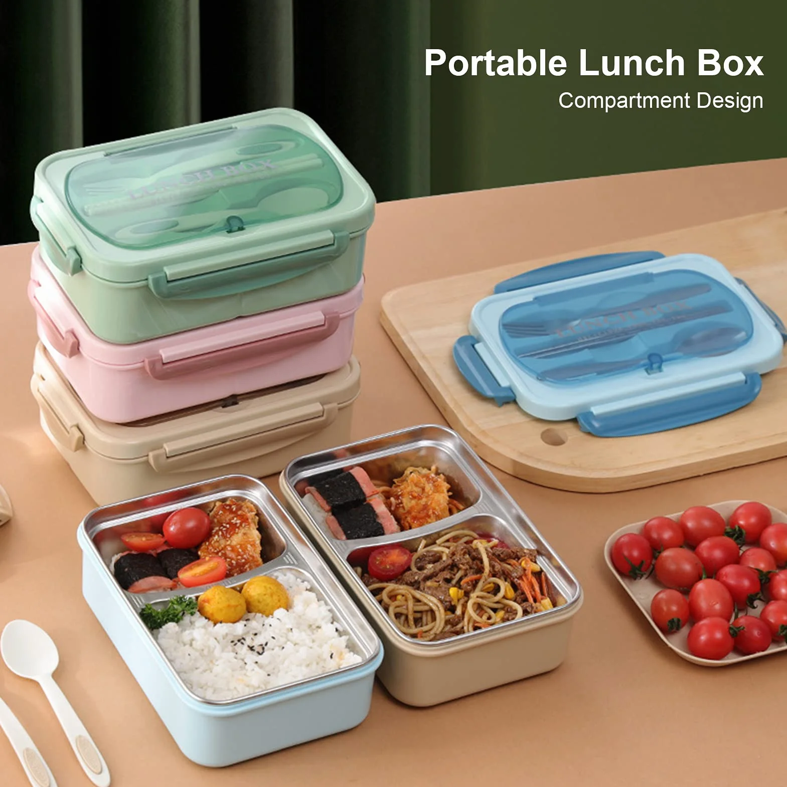 Brrnoo Box Box, Contenitore per il Pranzo per Adulti con Utensili per Pranzo Container per Bambini Container per Ragazze e Adolescenti (PINK)