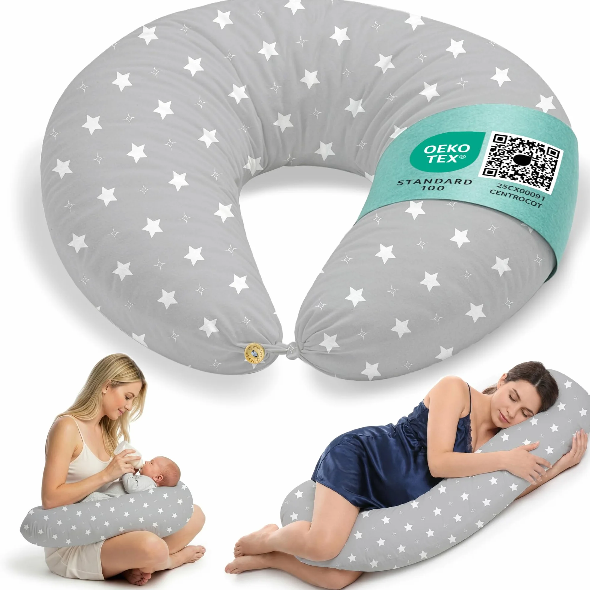 Cuscino Gravidanza e Allattamento per Dormire di Lato per Donne Incinta Idea Regalo per Neo Mamme con Federa in 100% Cotone e Morbido Riempimento Accessorio Full Body Premaman per un Sostegno Ottimale