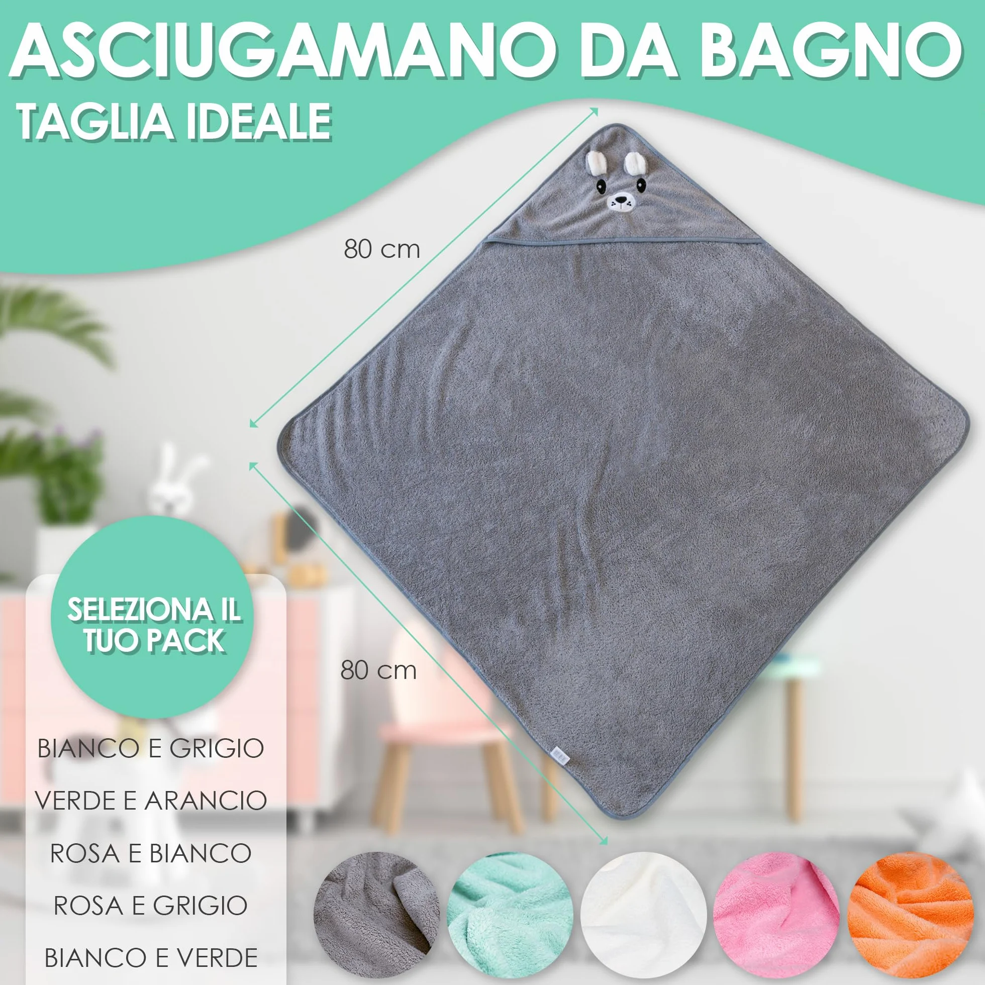 Accappatoio Neonato 0-3 Mesi - Asciugamano Con Cappuccio a Forma di Animale - Regalo per Neonata Femmina