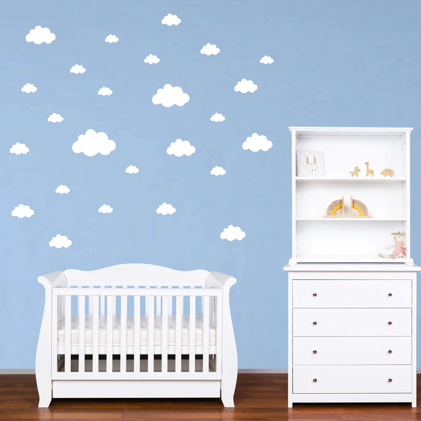 PREMYO Set 30 Adesivi Murali Bambini Nuvole - Wall Stickers Muro Cameretta - Decorazione Parete Camera da Letto Bianco
